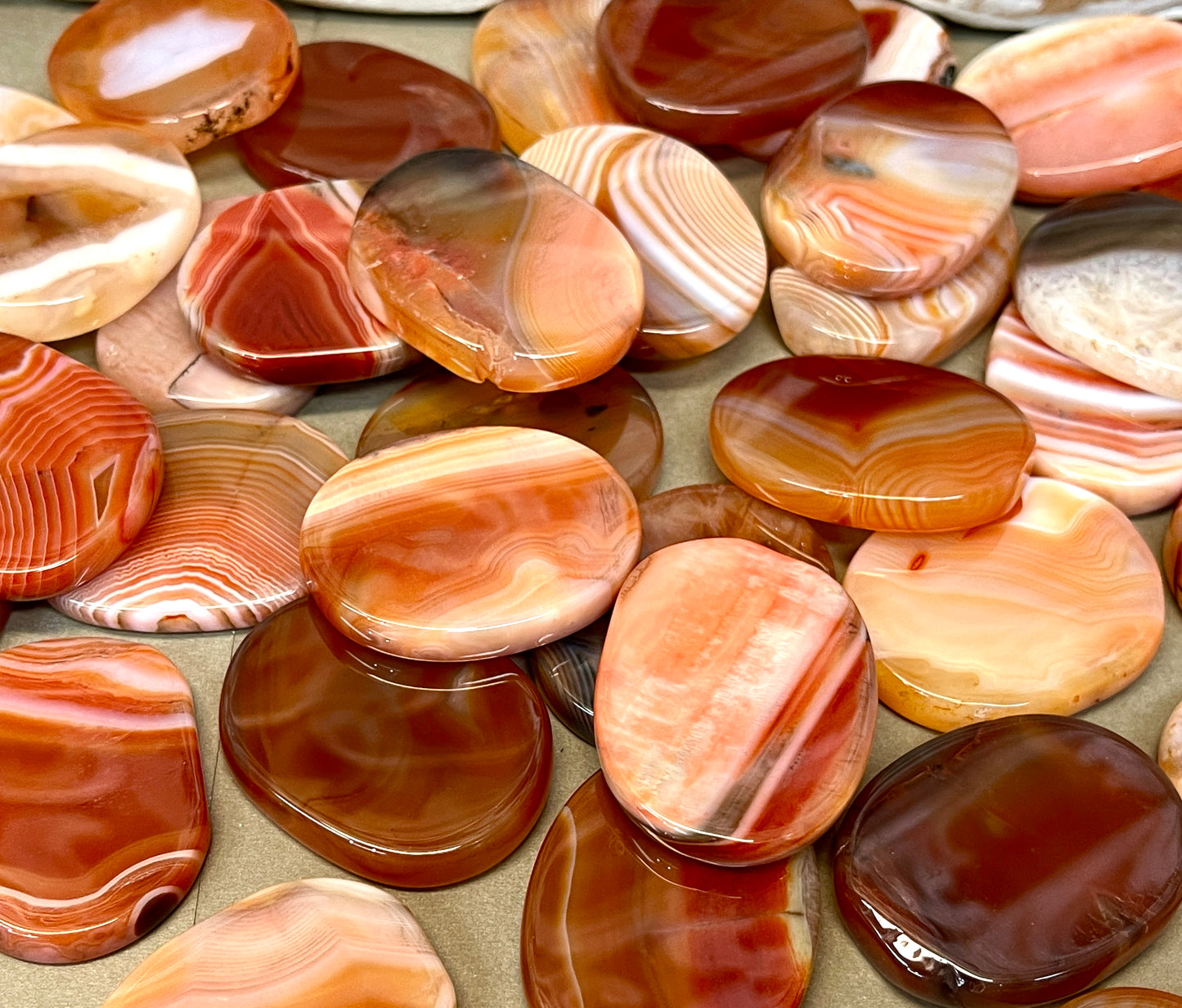 Banded Carnelian Flat Palm Stones