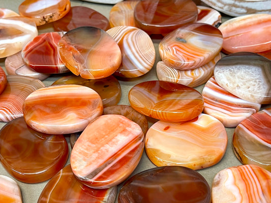 Banded Carnelian Flat Palm Stones