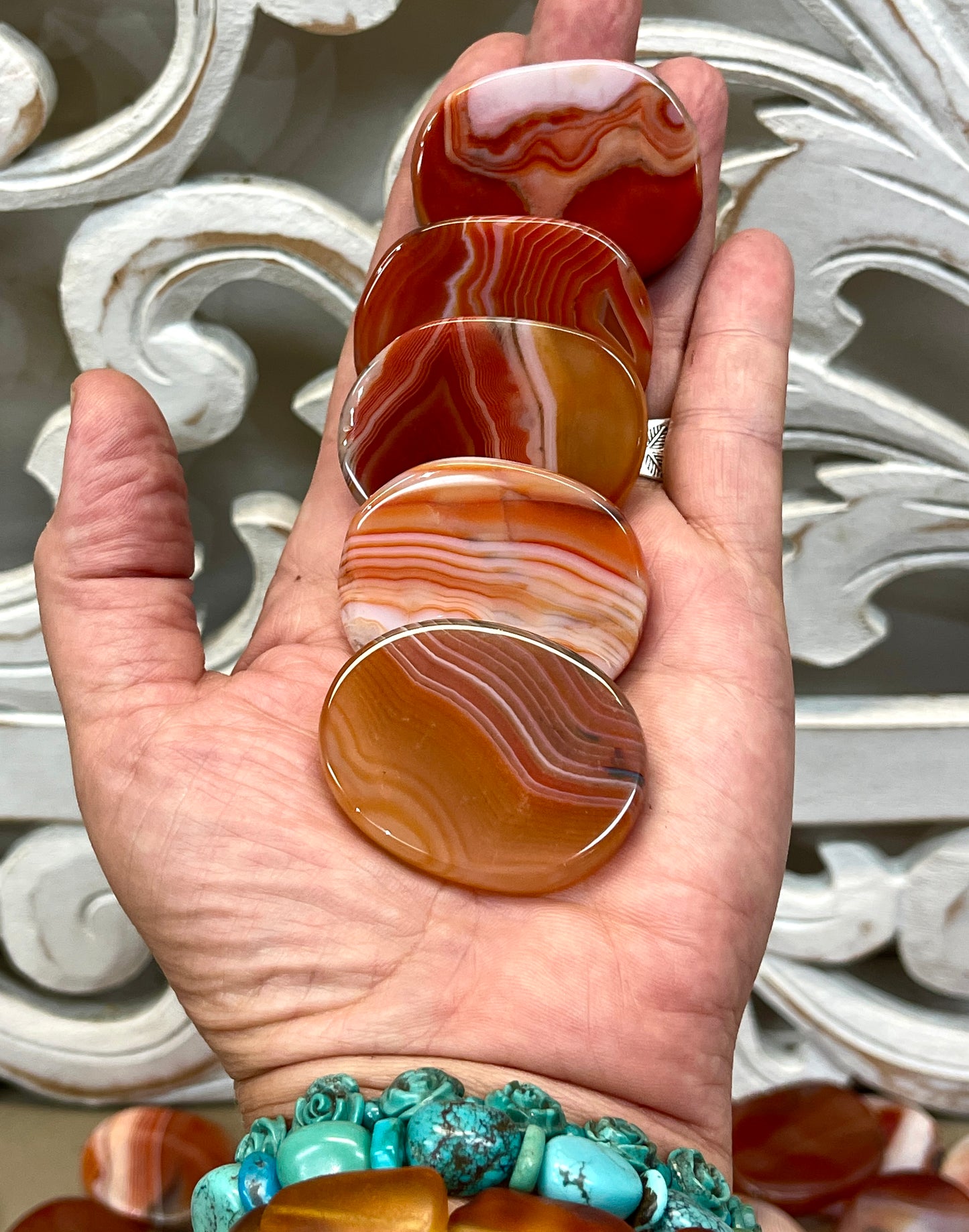 Banded Carnelian Flat Palm Stones