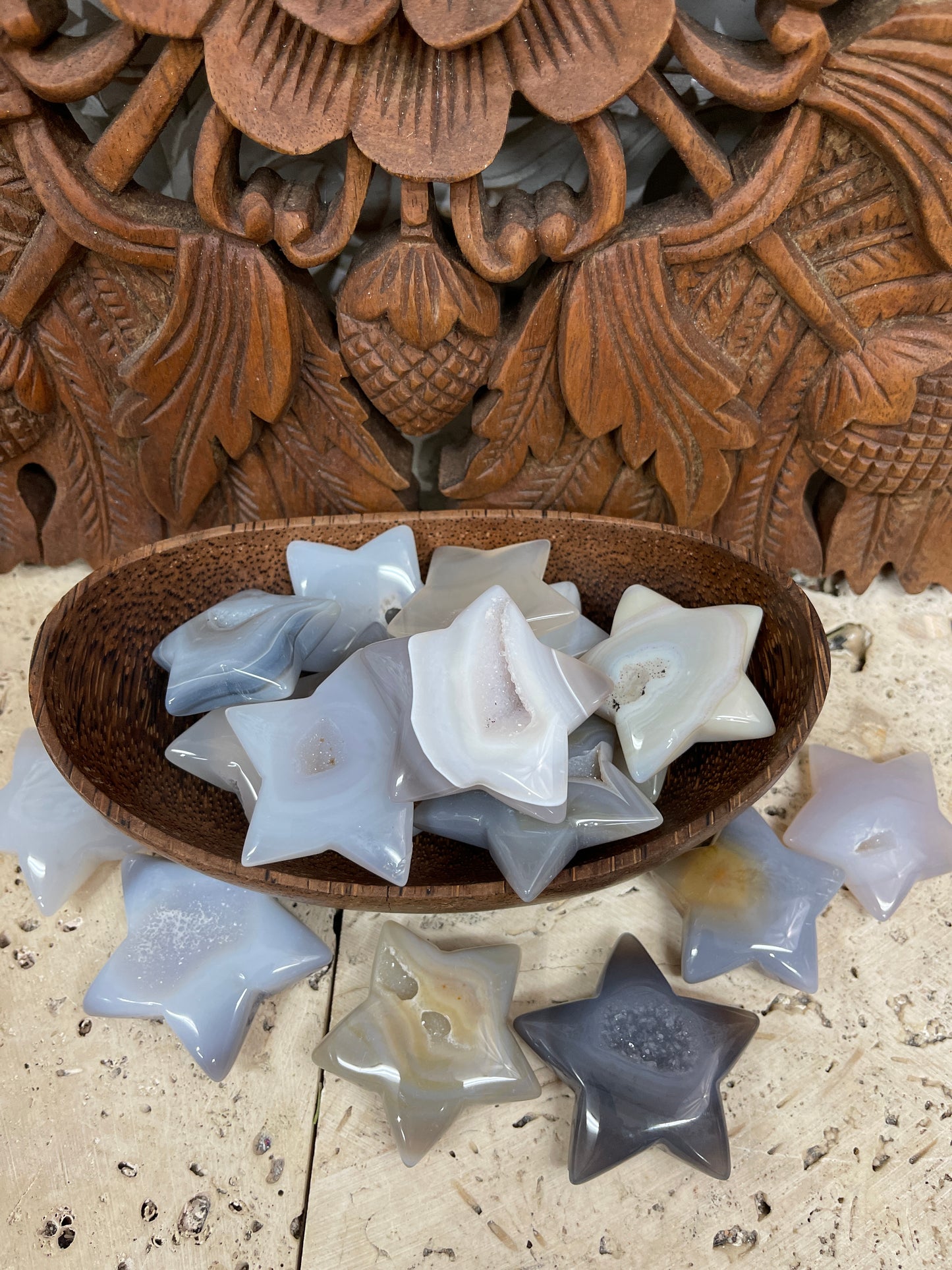 Hand carved Druzy Agate Stars