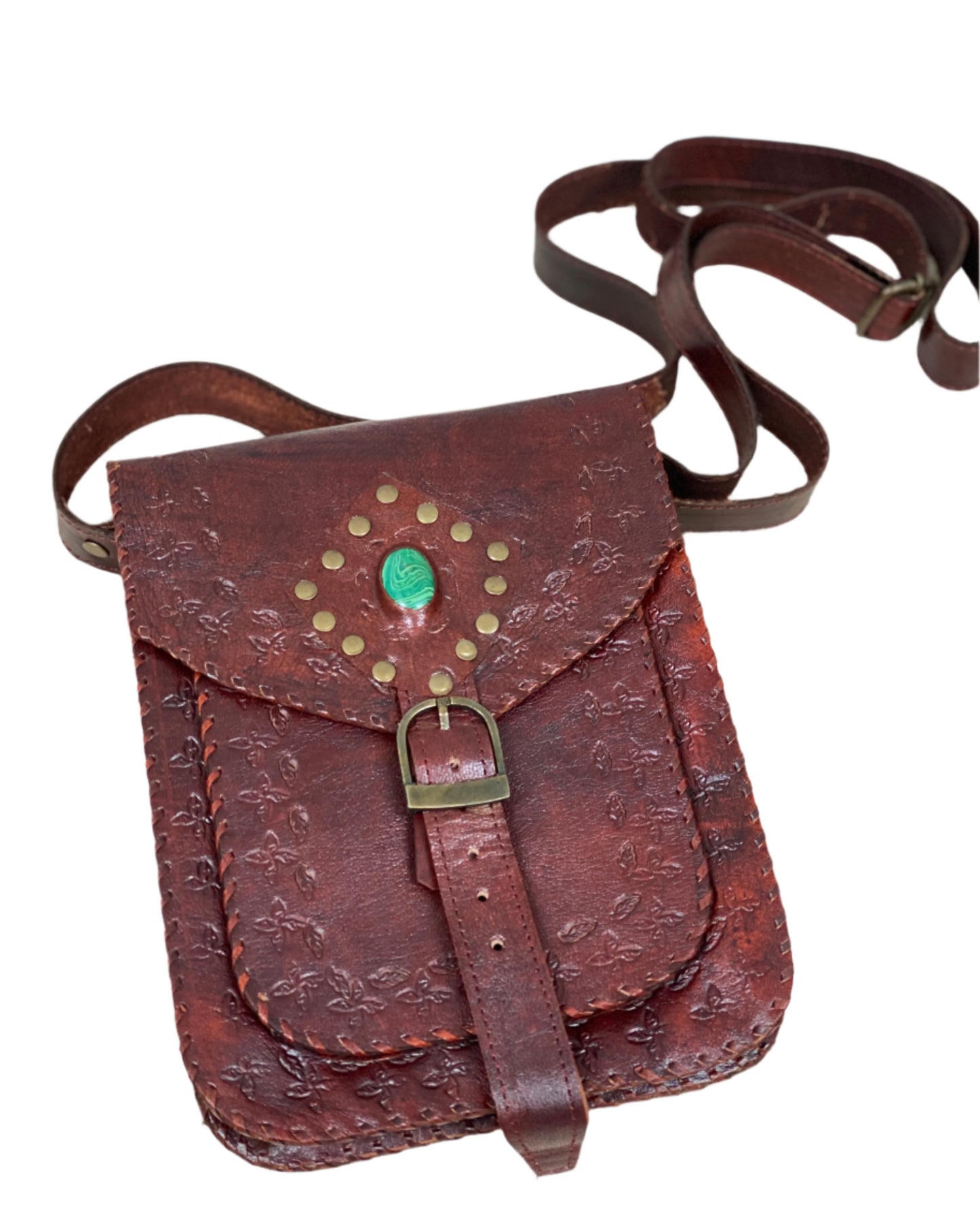 Camel Leather Purse with Gemstones 9" x 7"