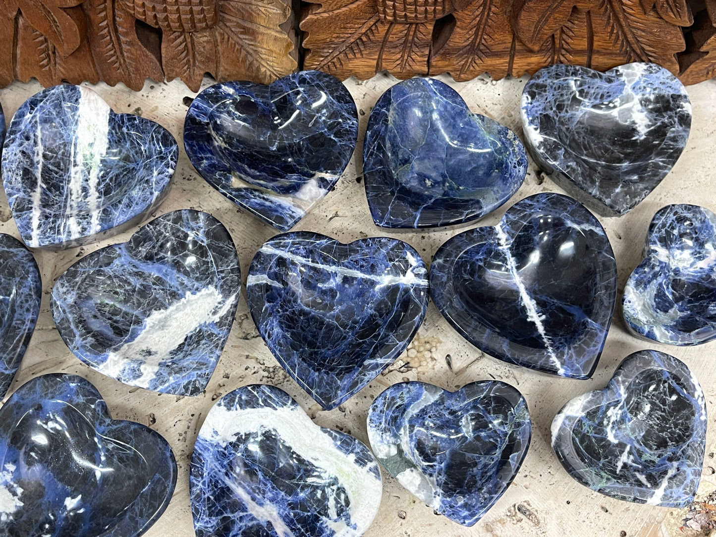 Sodalite Carved Heart offering Bowls- 2 Sizes Available