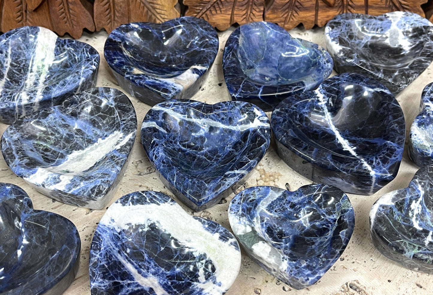 Sodalite Carved Heart offering Bowls- 2 Sizes Available