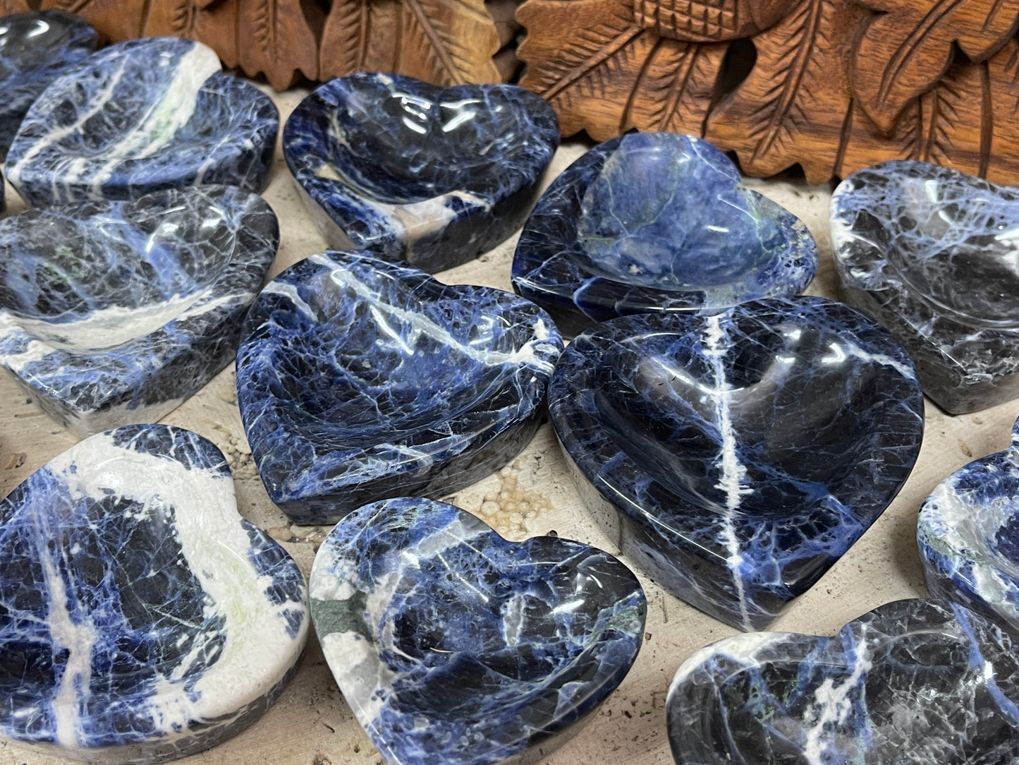 Sodalite Carved Heart offering Bowls- 2 Sizes Available