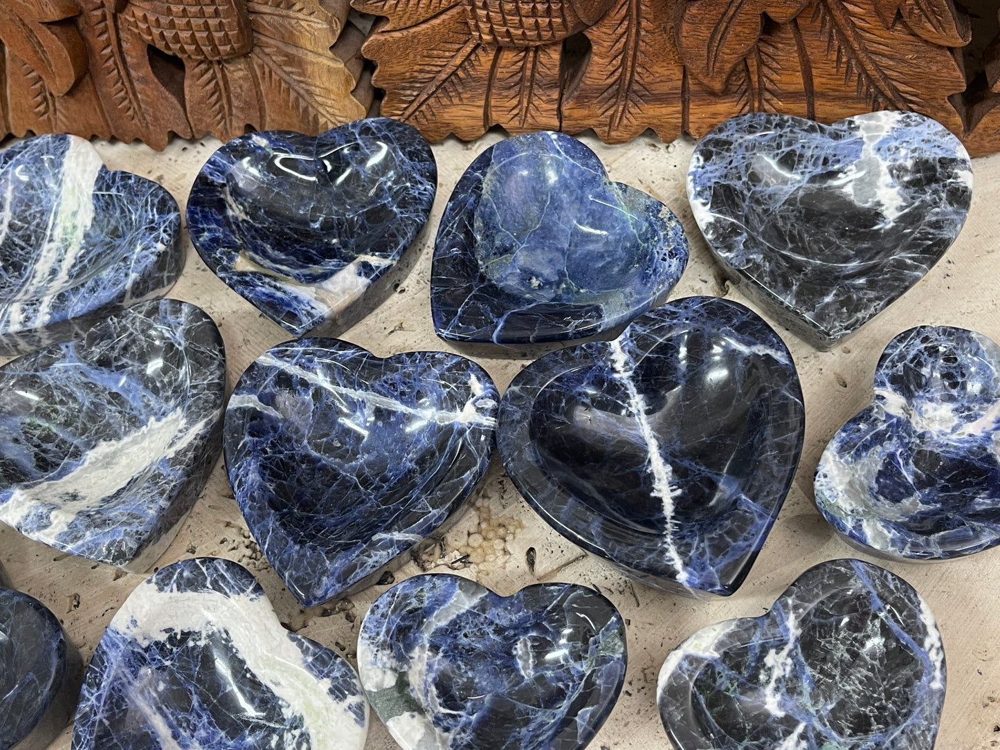 Sodalite Carved Heart offering Bowls- 2 Sizes Available