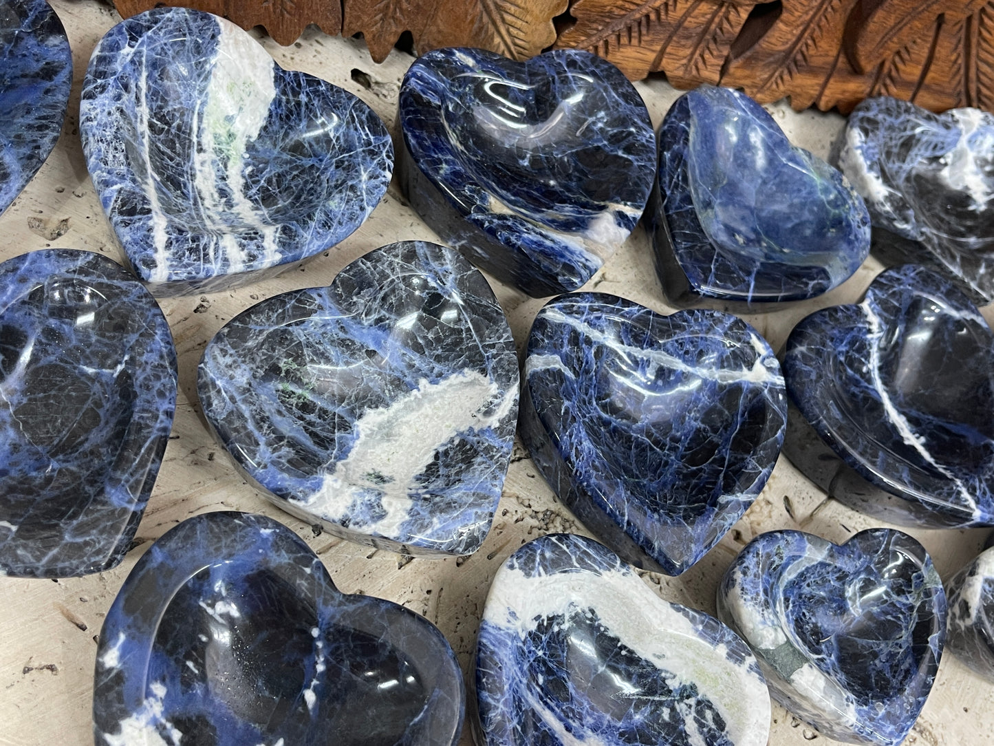 Sodalite Carved Heart offering Bowls- 2 Sizes Available