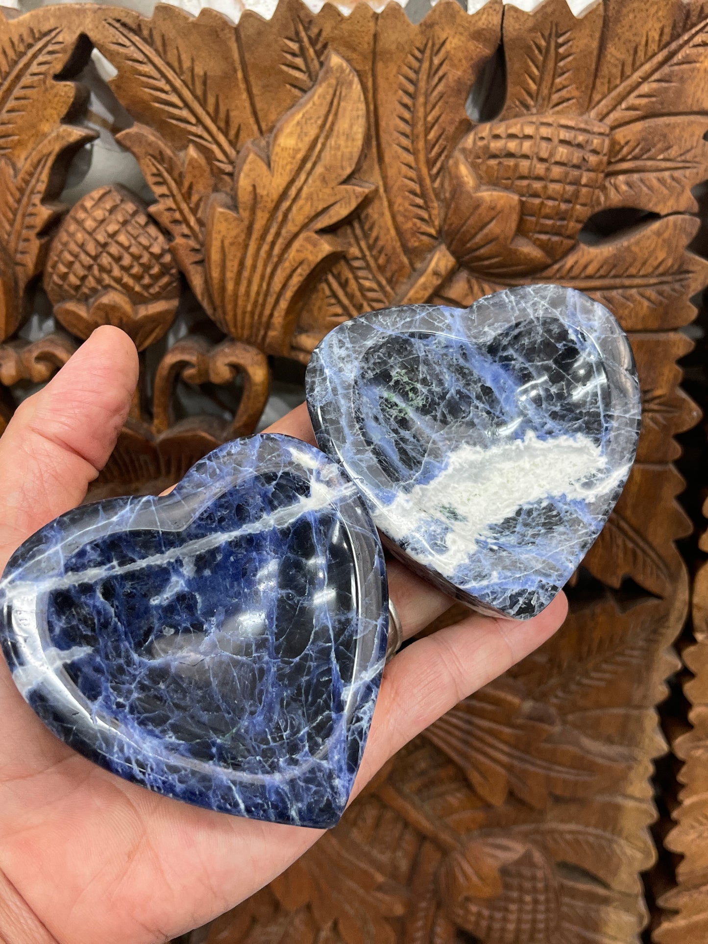Sodalite Carved Heart offering Bowls- 2 Sizes Available
