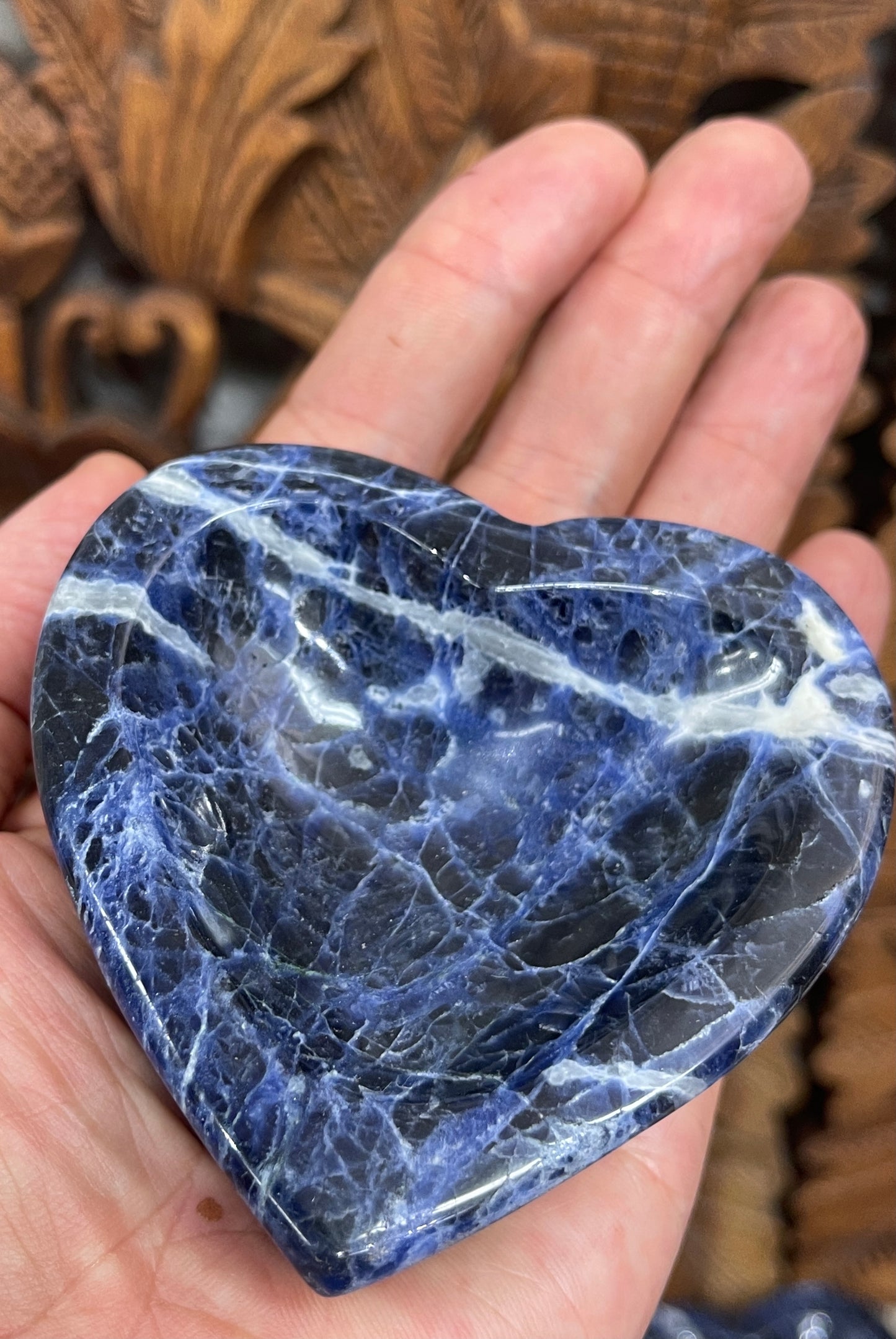Sodalite Carved Heart offering Bowls- 2 Sizes Available
