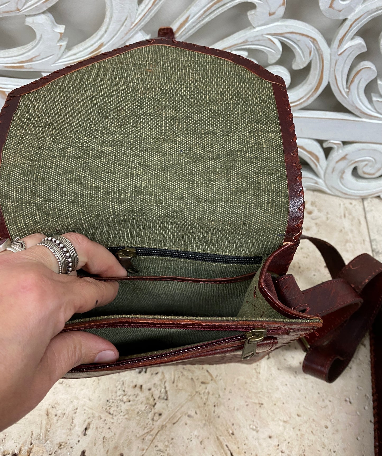 Camel Leather Purse with Gemstones 9" x 7"