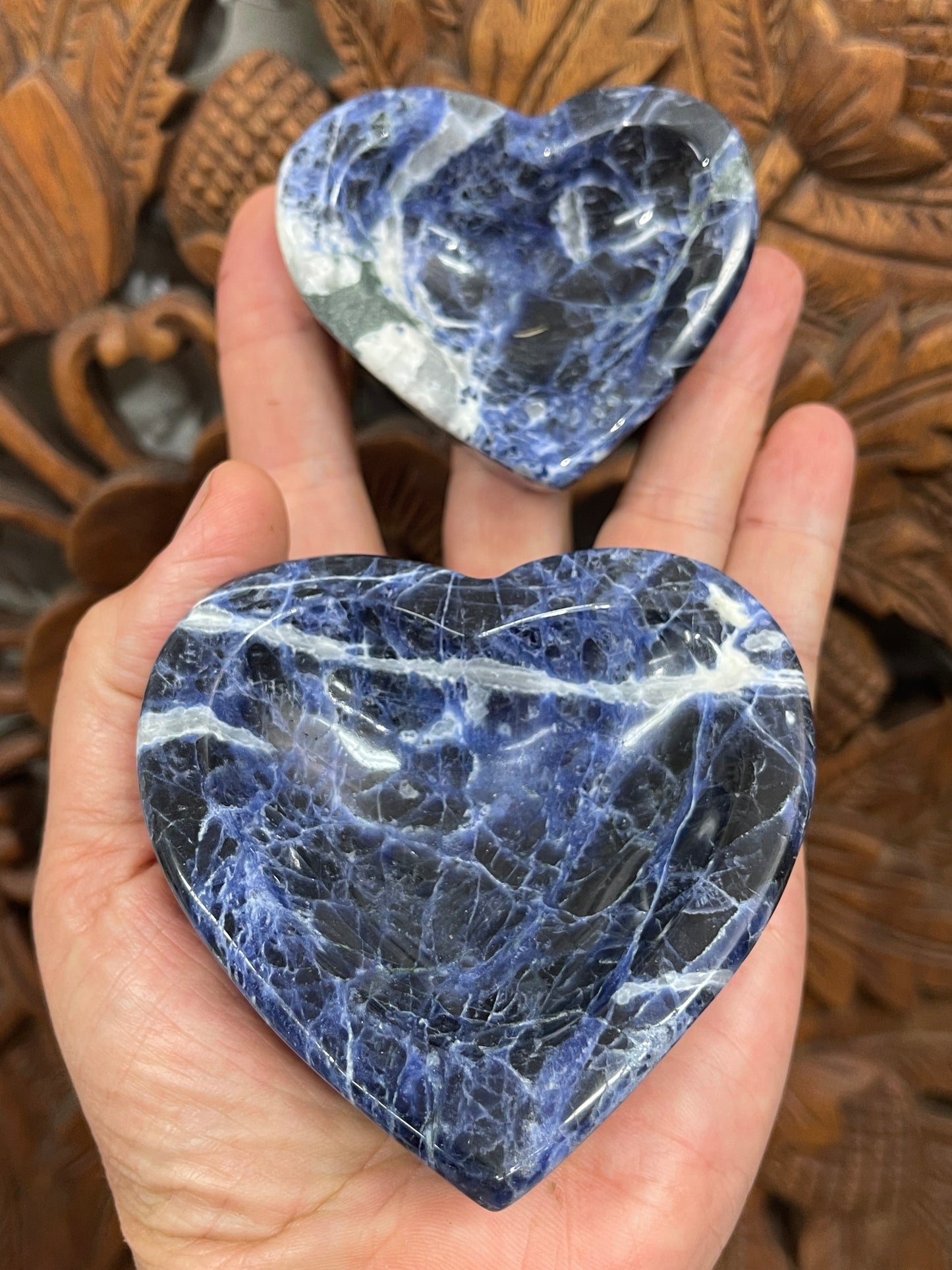 Sodalite Carved Heart offering Bowls- 2 Sizes Available