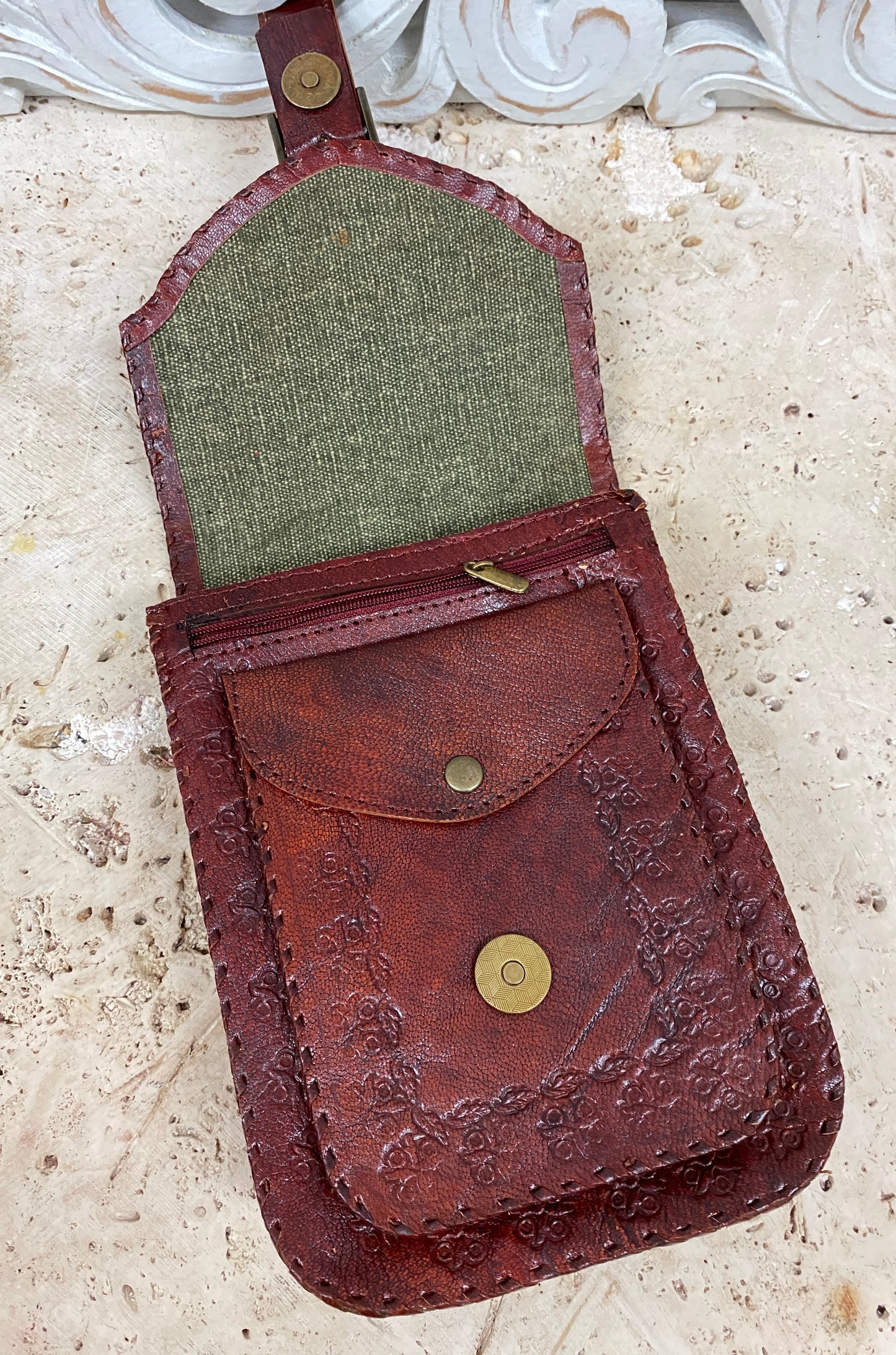 Camel Leather Purse with Gemstones 9" x 7"