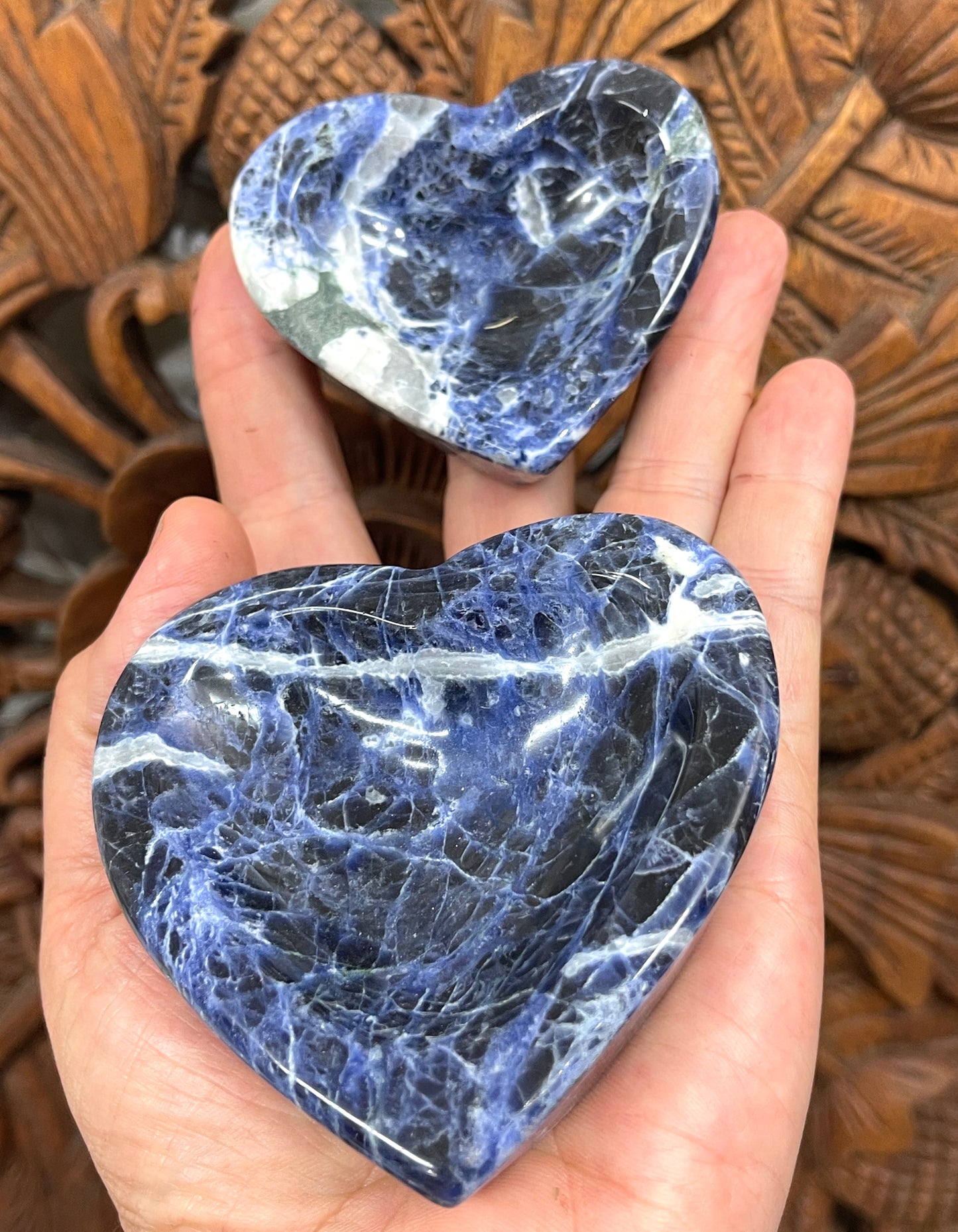 Sodalite Carved Heart offering Bowls- 2 Sizes Available