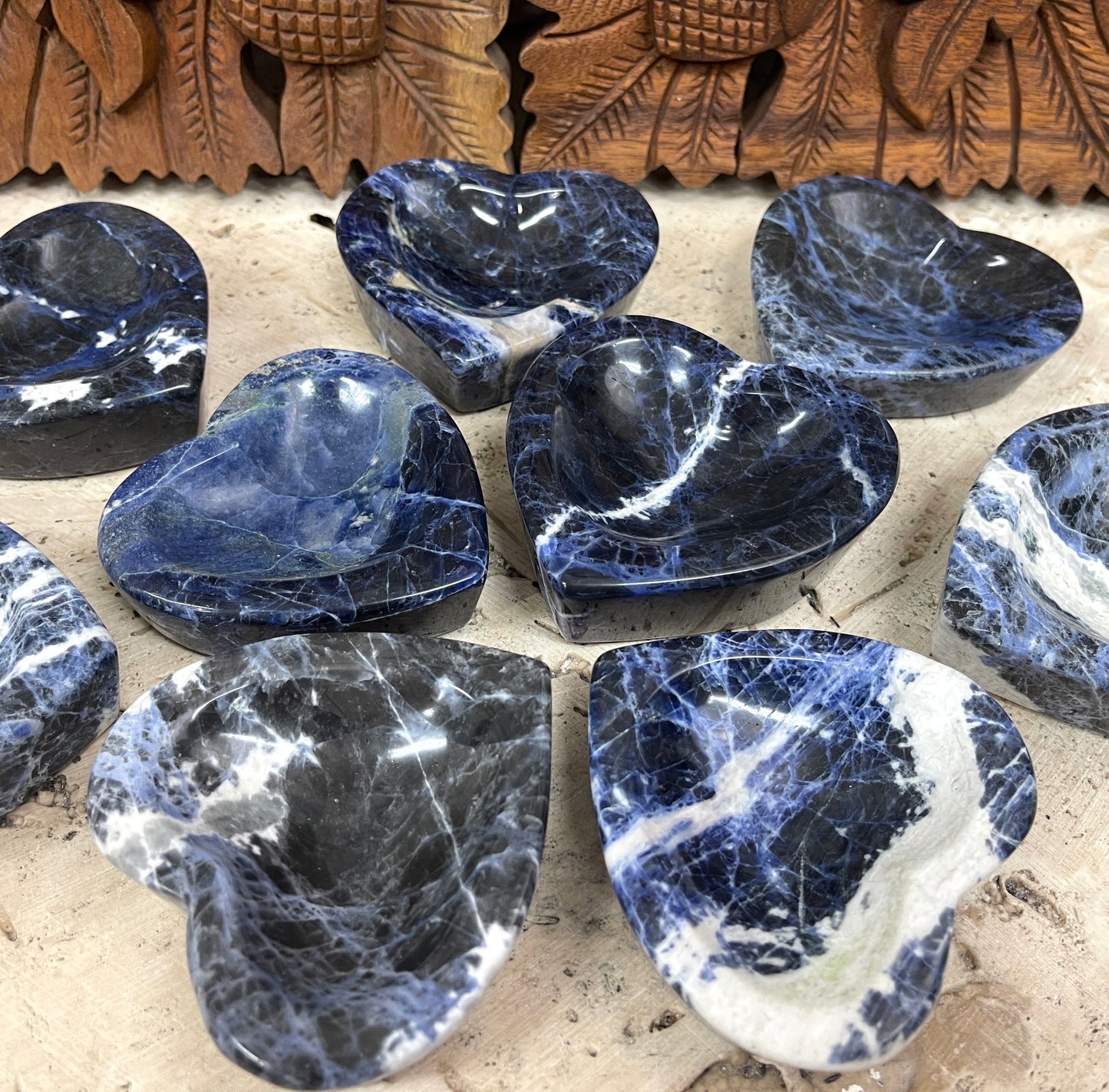 Sodalite Carved Heart offering Bowls- 2 Sizes Available
