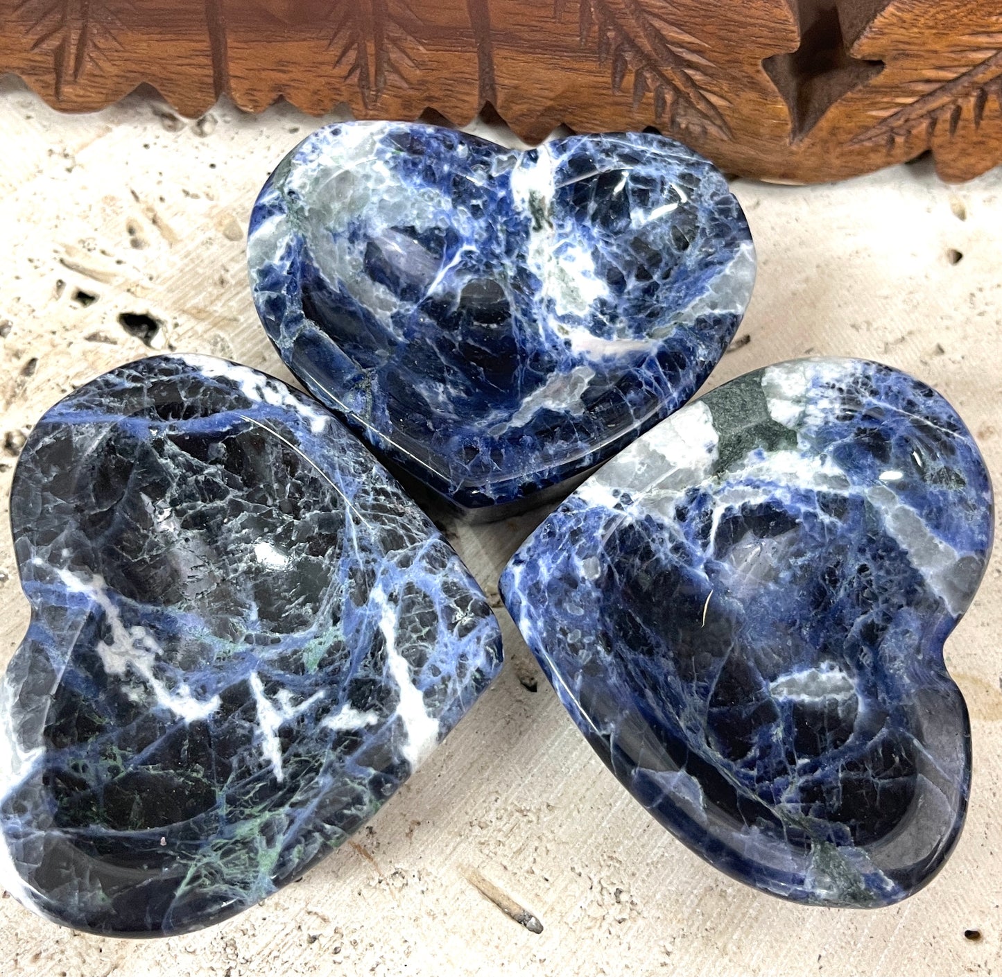 Sodalite Carved Heart offering Bowls- 2 Sizes Available