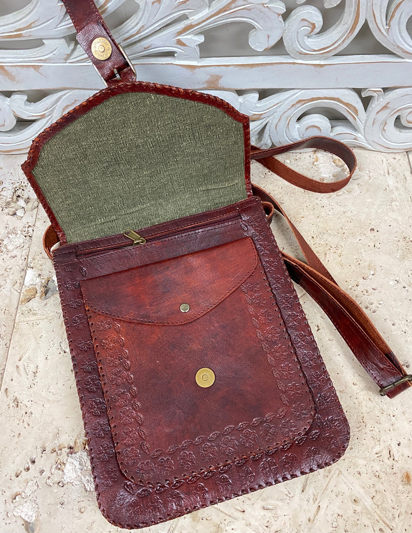 Camel Leather Purse with Gemstones 11" x 9"