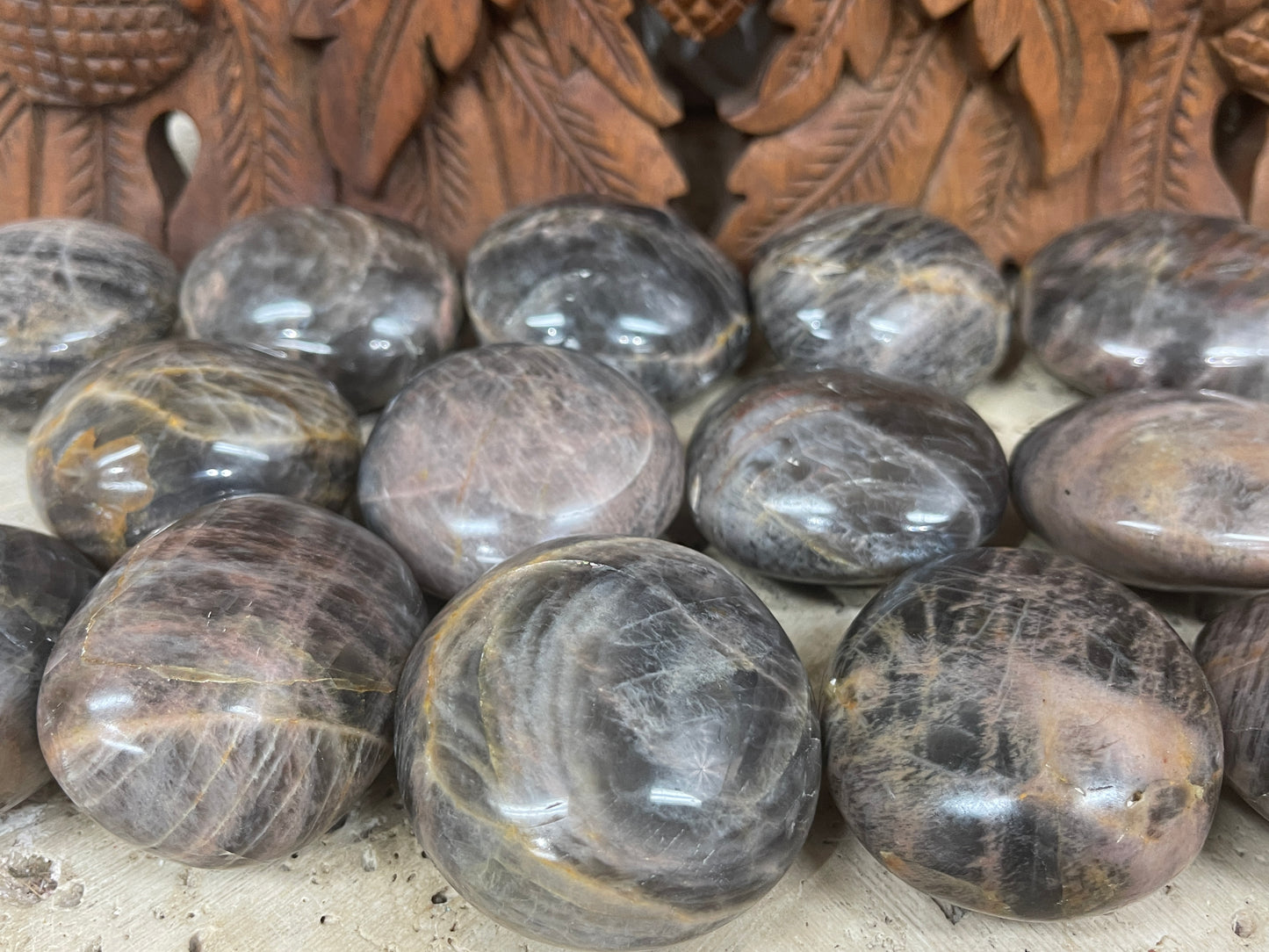 Black Moonstone Palm Stones