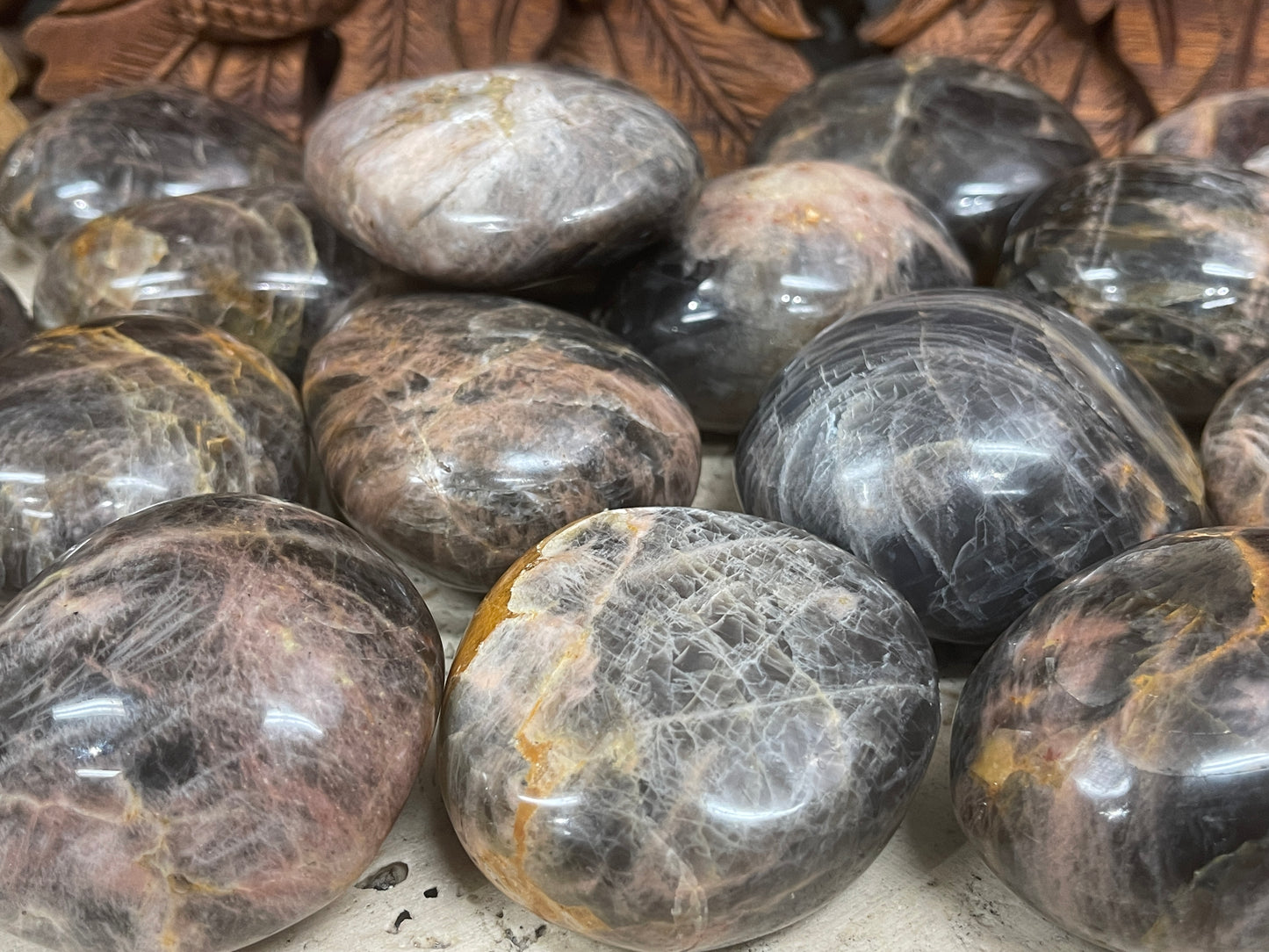 Black Moonstone Palm Stones