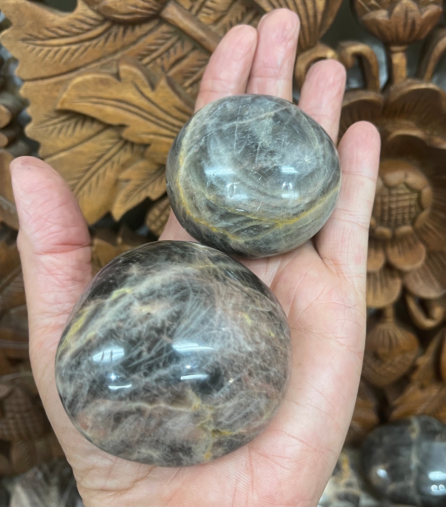 Black Moonstone Palm Stones