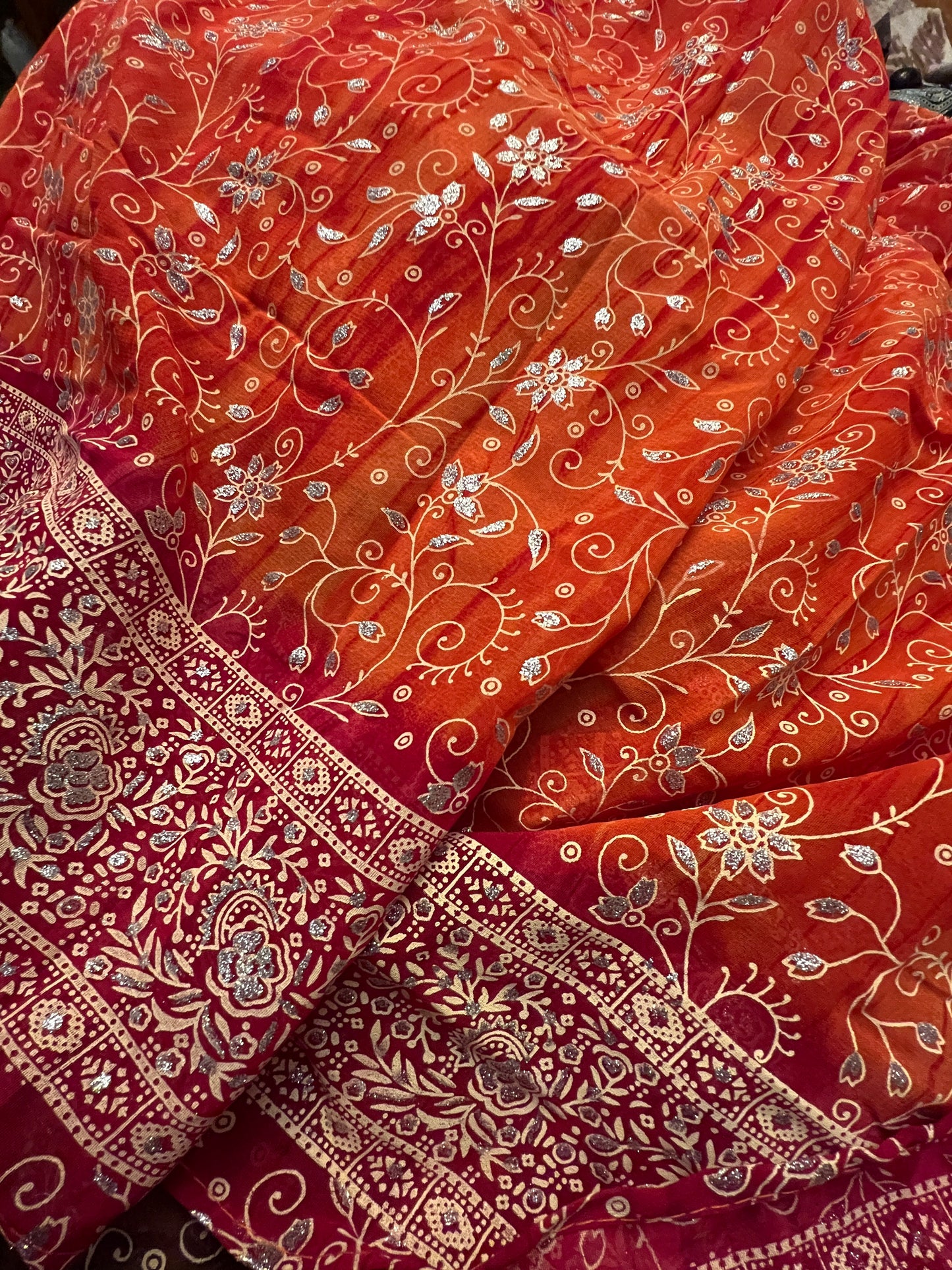 Orange & Red Sari Curtain Panels