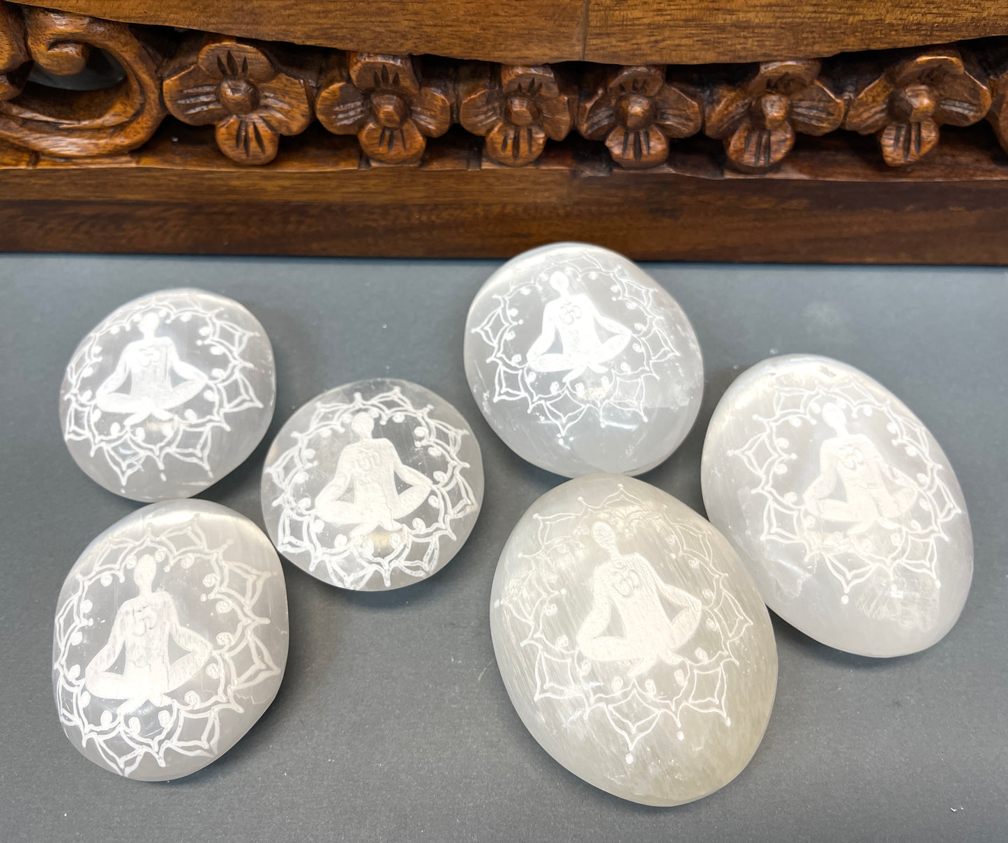 Selenite Meditation Engraved Palm Stones