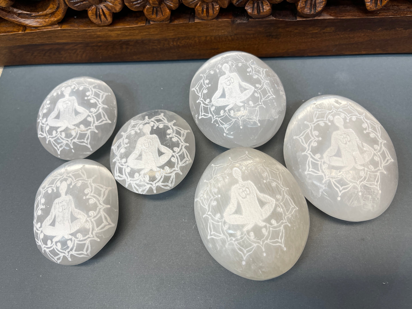 Selenite Meditation Engraved Palm Stones