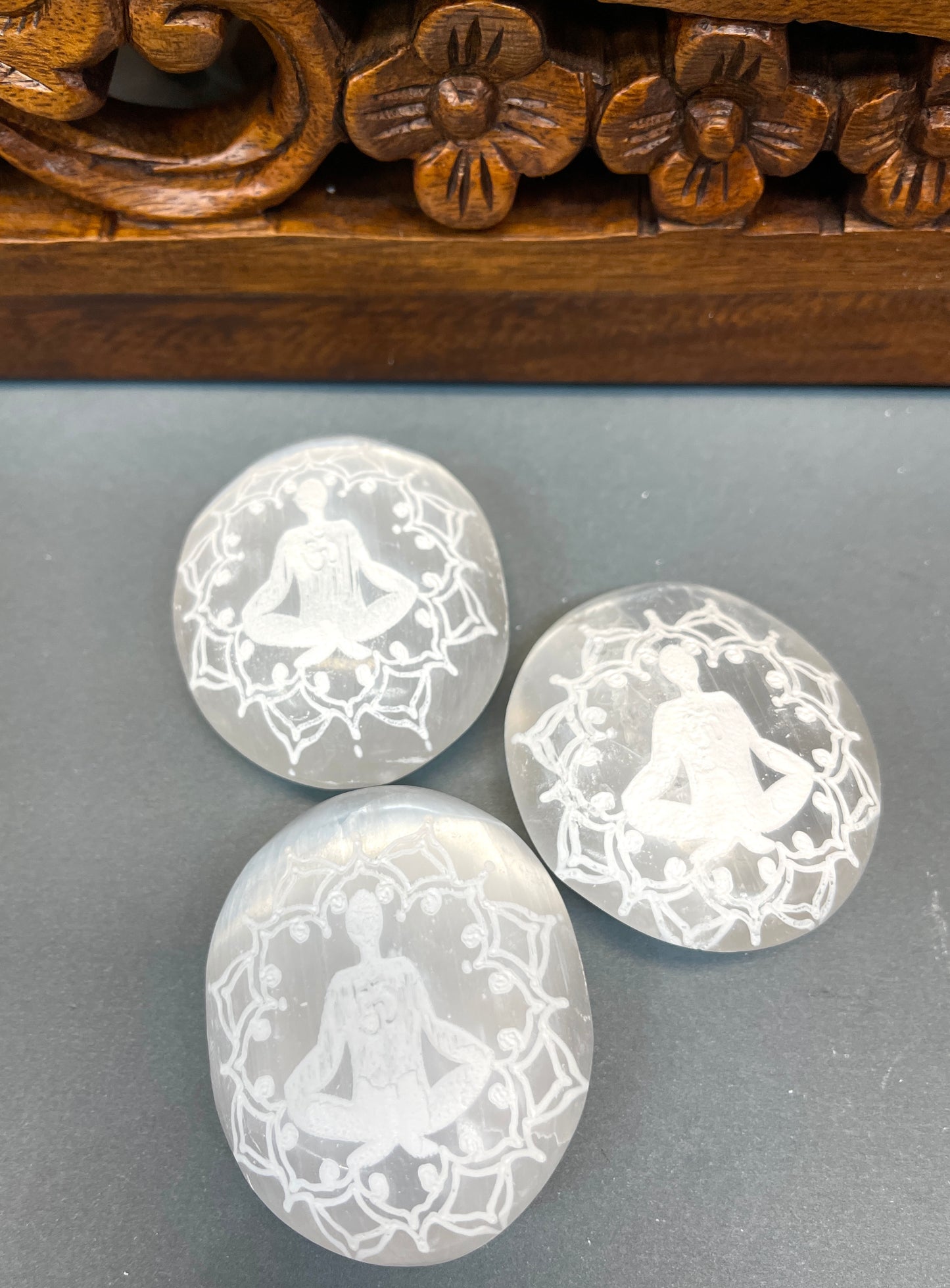 Selenite Meditation Engraved Palm Stones