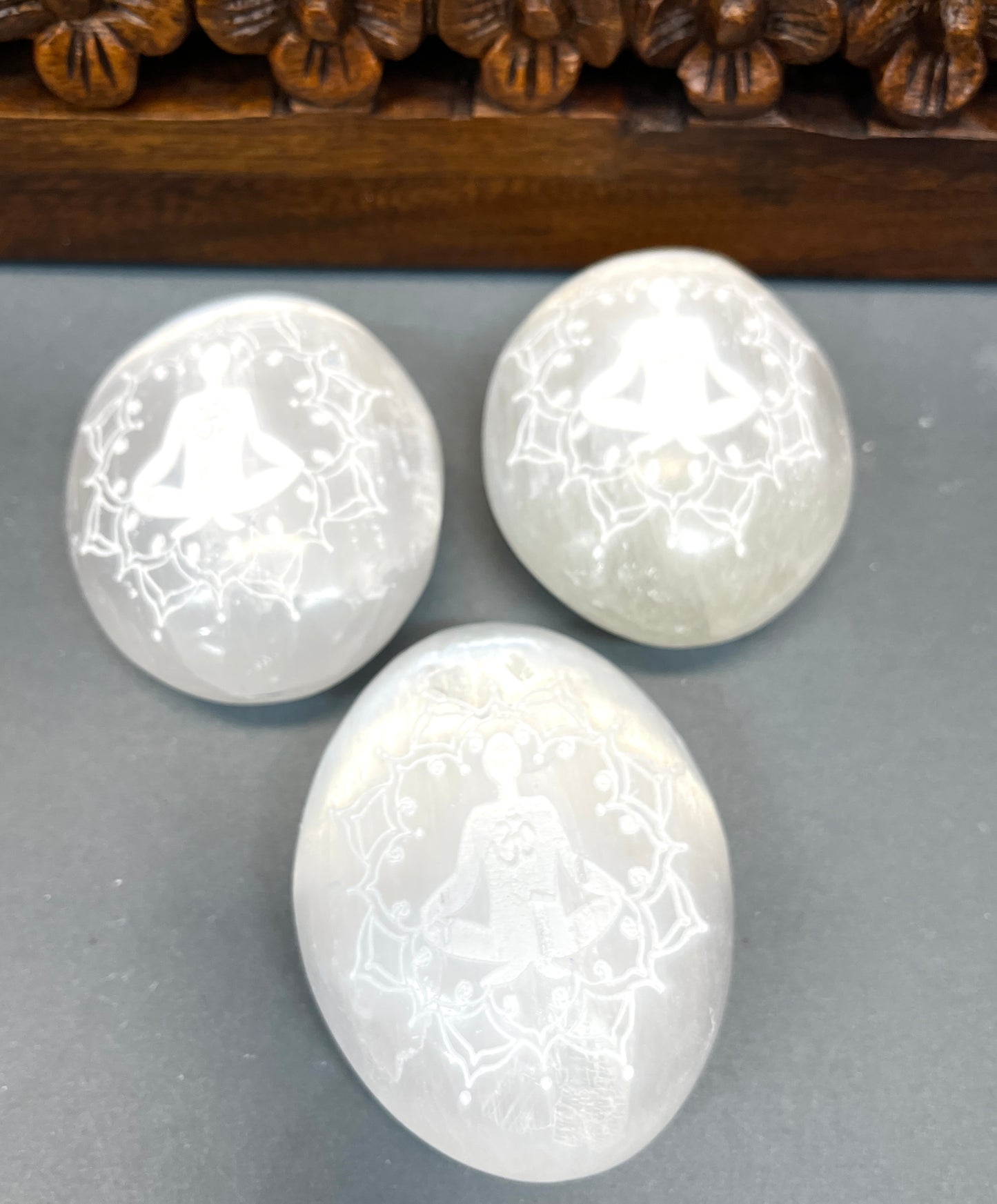 Selenite Meditation Engraved Palm Stones