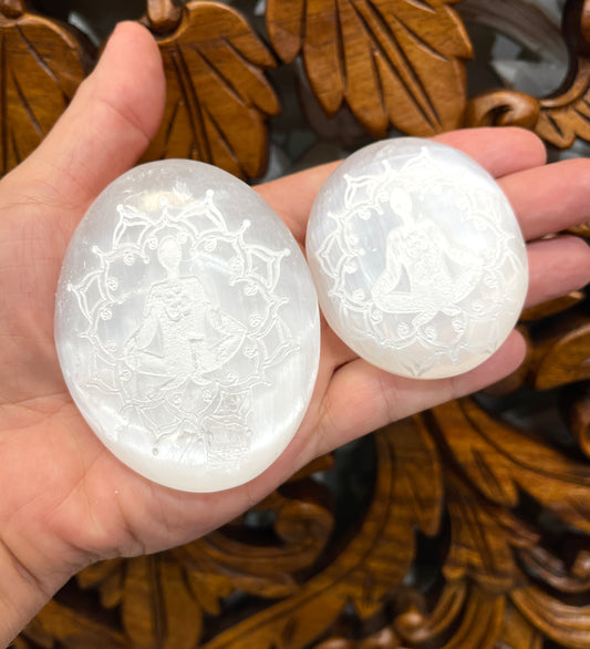 Selenite Meditation Engraved Palm Stones