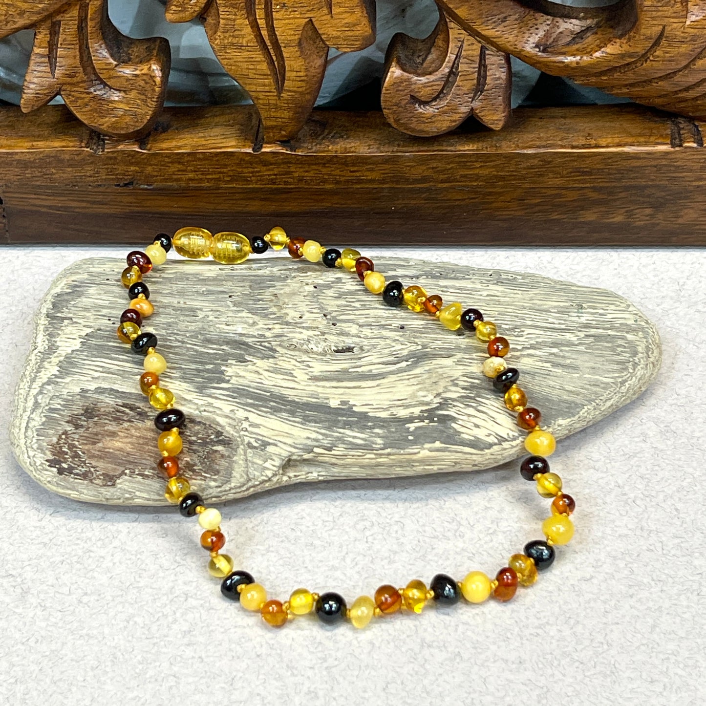 Hand Knotted Amber Baby Teething Necklaces Multi Chips