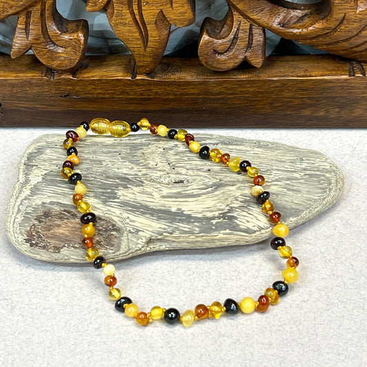 Hand Knotted Amber Baby Teething Necklaces Multi Chips