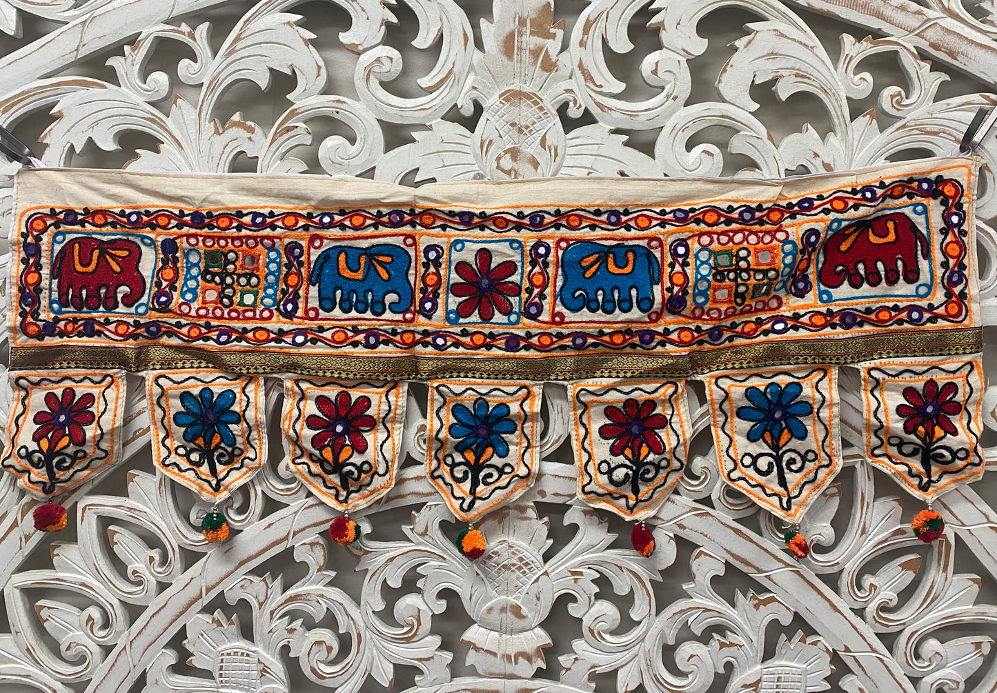 Rajasthani Embroidered Toran with Elephants and Mirrors