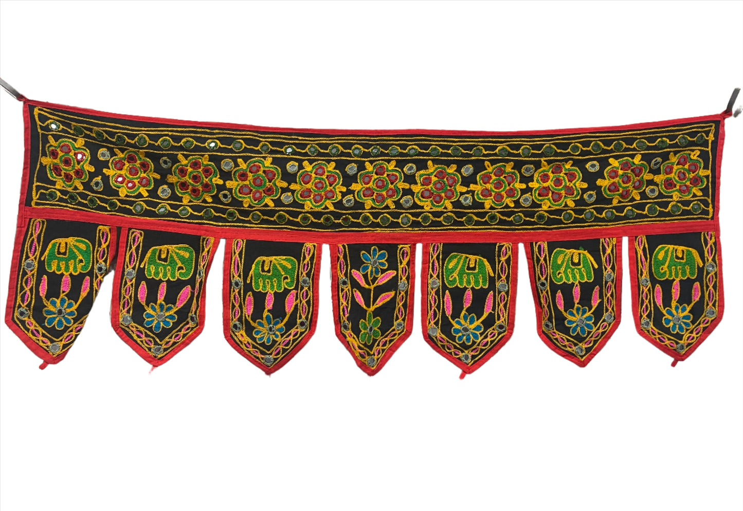 Rajasthani Embroidered Toran with Elephants and Mirrors
