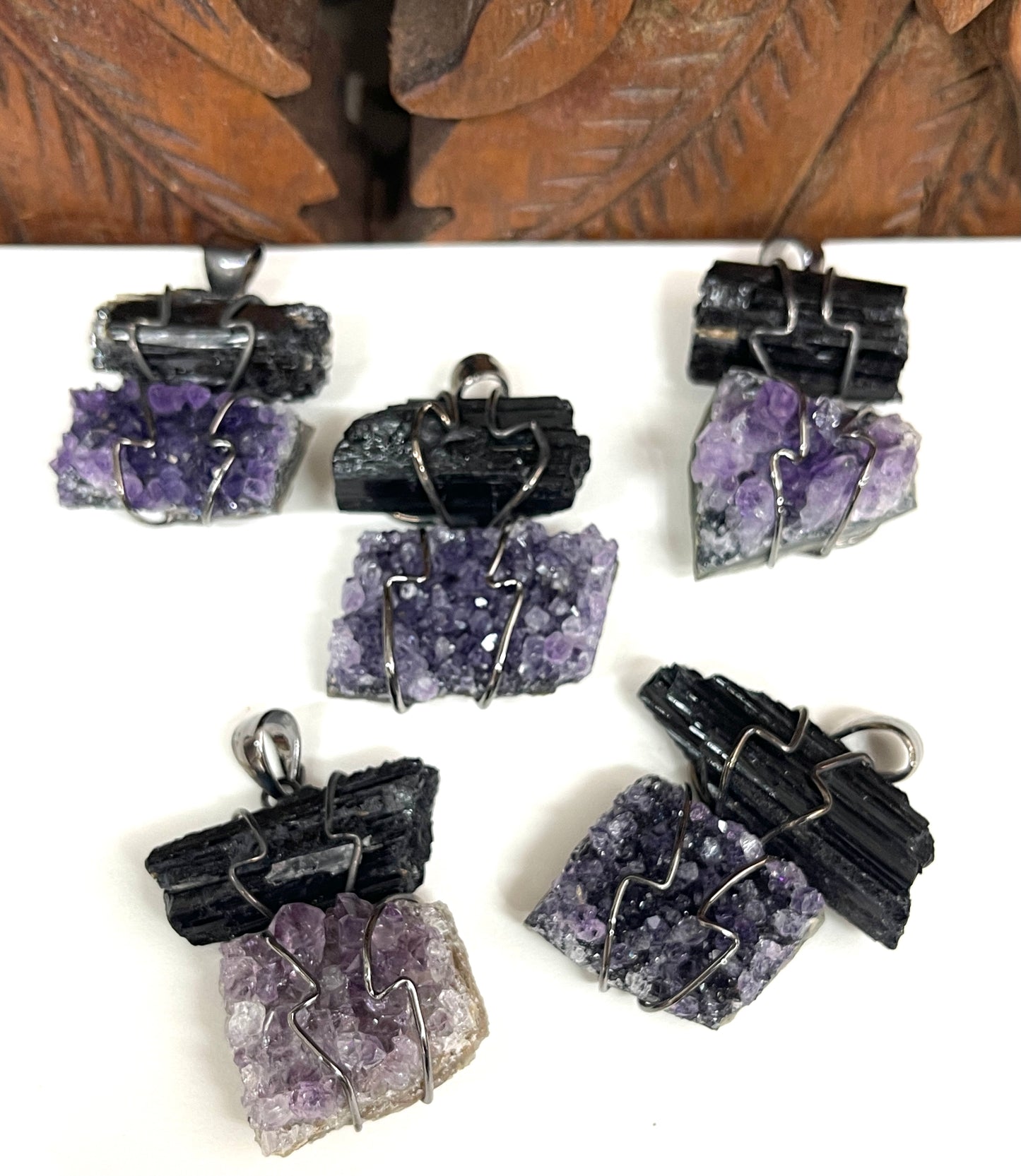 Amethyst & Tourmaline or Citrine & Kyanite Pendants