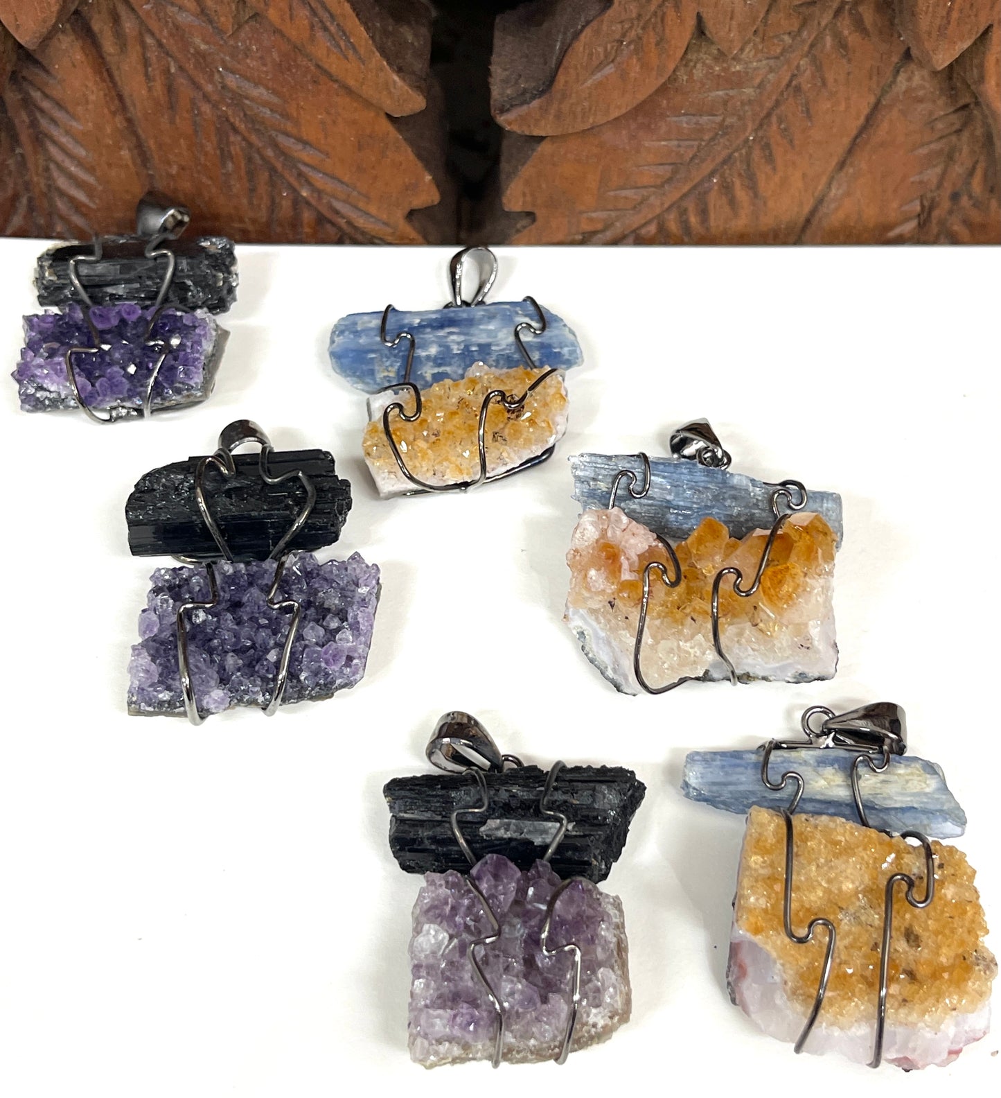 Amethyst & Tourmaline or Citrine & Kyanite Pendants
