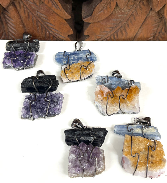 Amethyst & Tourmaline or Citrine & Kyanite Pendants