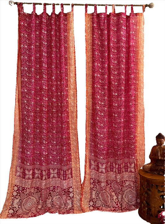 Pink & Orange Sari Curtain Panels