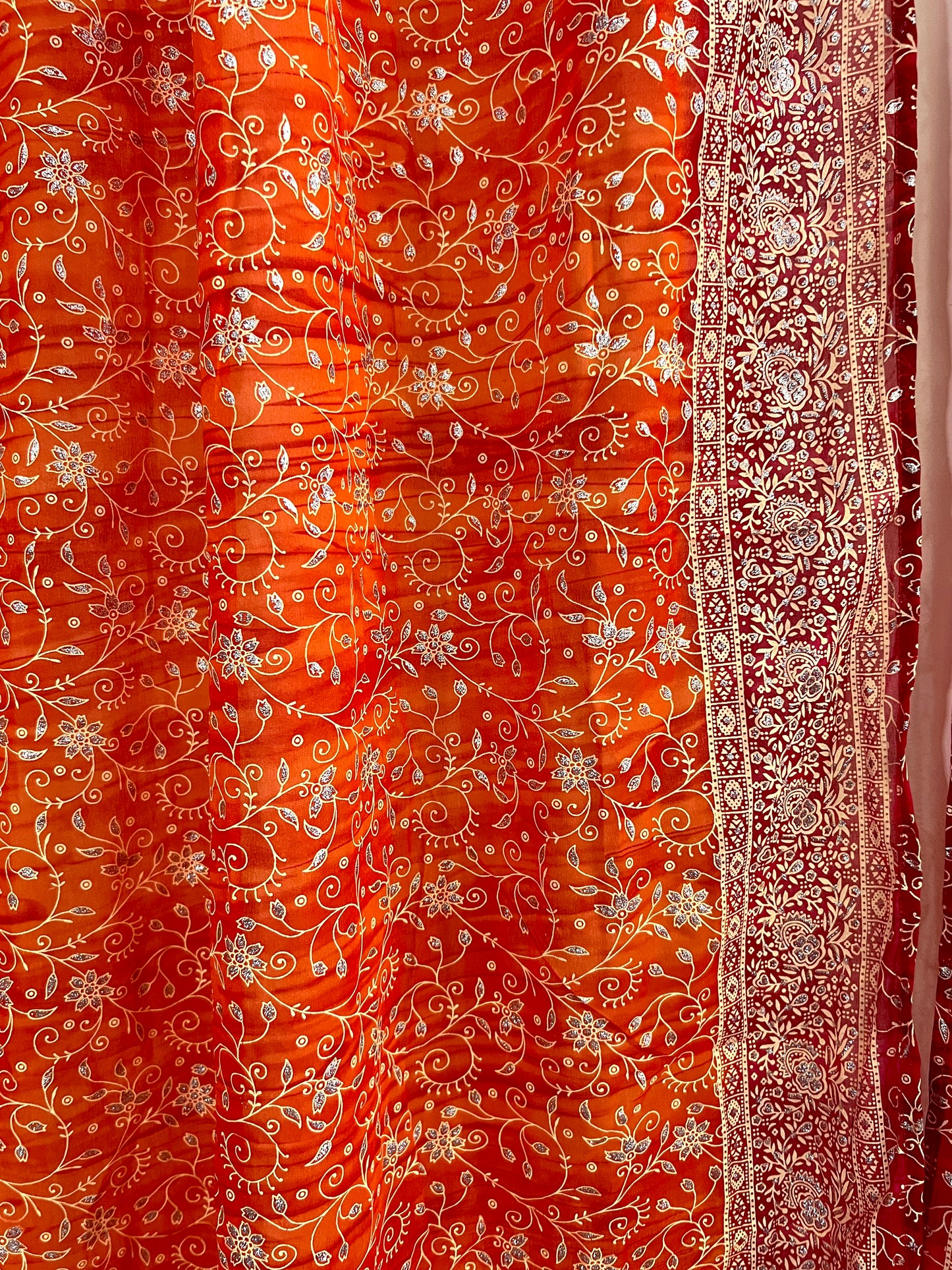 Orange & Red Sari Curtain Panels
