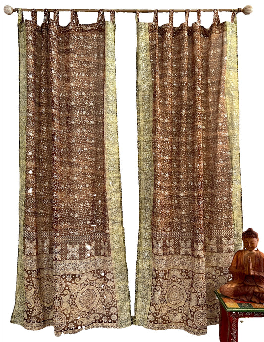Mocha & Olive Sari Curtain Panels
