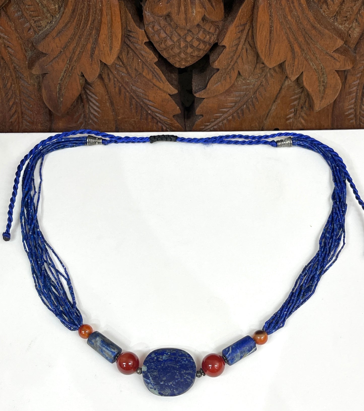 Multi Strand Lapis and Carnelian Necklace Adjustable Length