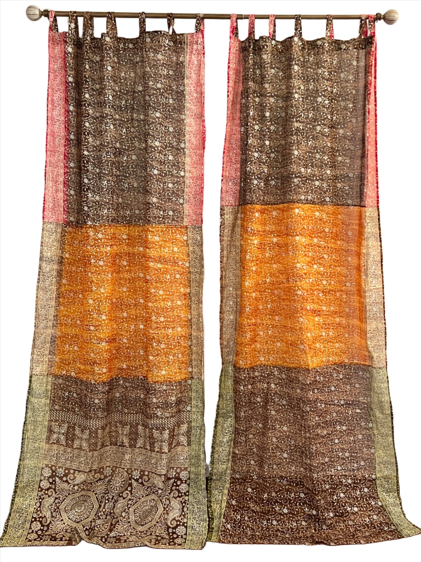 Tri Tones Mocha Sari Curtain Panels