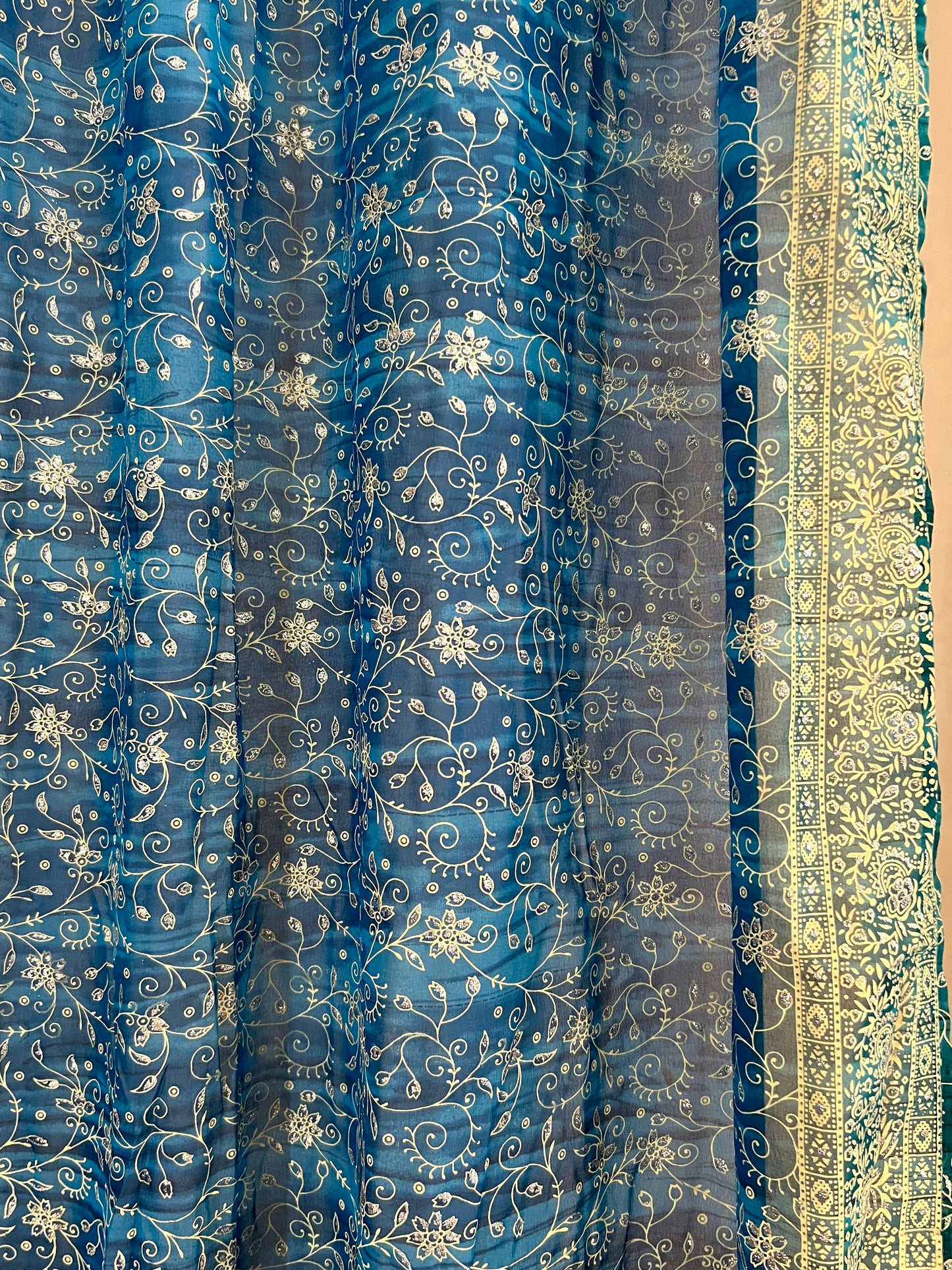 Turquoise Blue Sari Curtain Panels