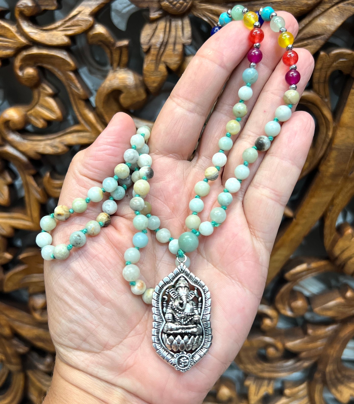 Hand knotted Labradorite Ganesh Mala