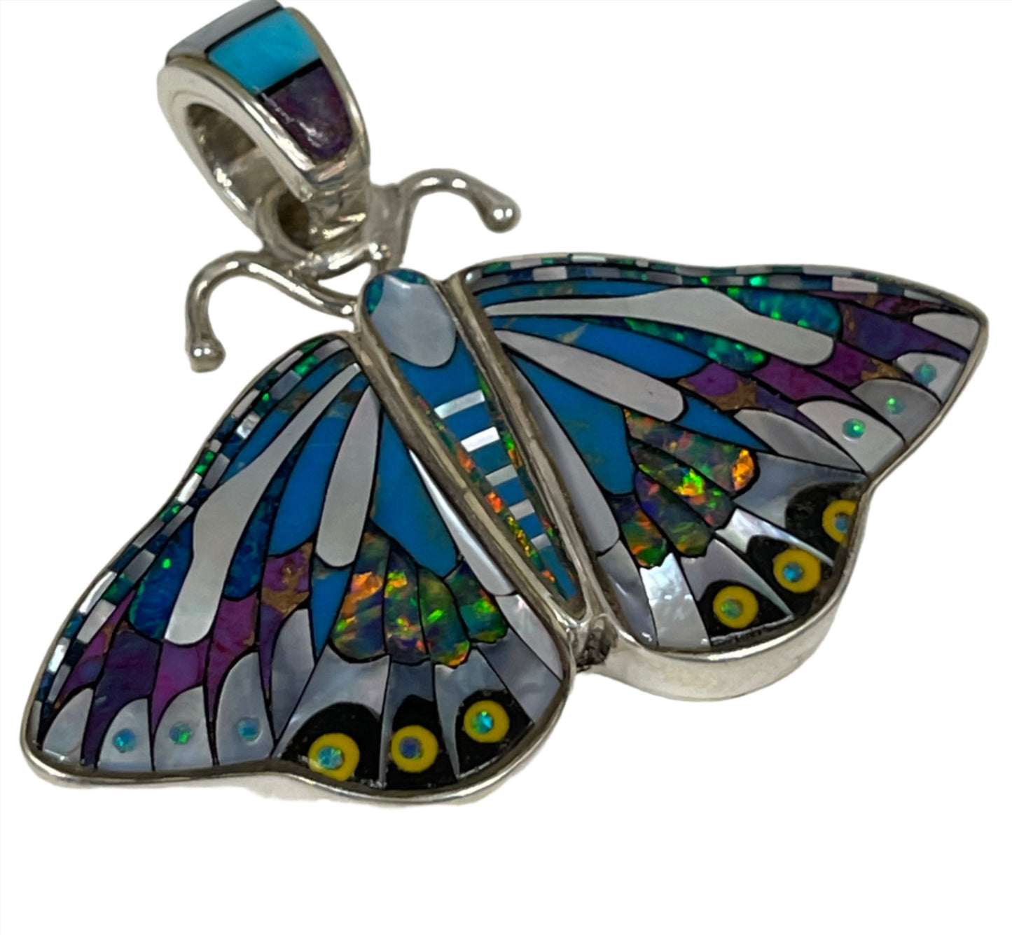 Inlaid Gemstone Butterfly Pendants by David Freeland