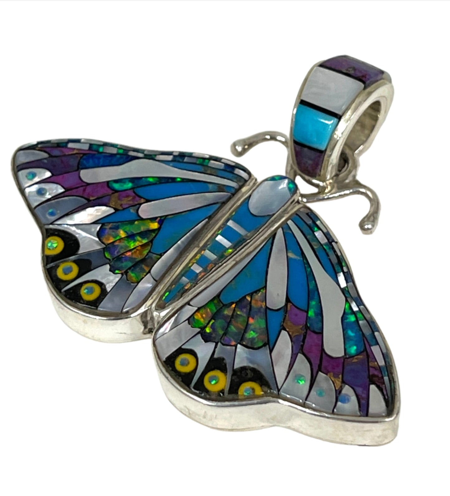 Inlaid Gemstone Butterfly Pendants by David Freeland