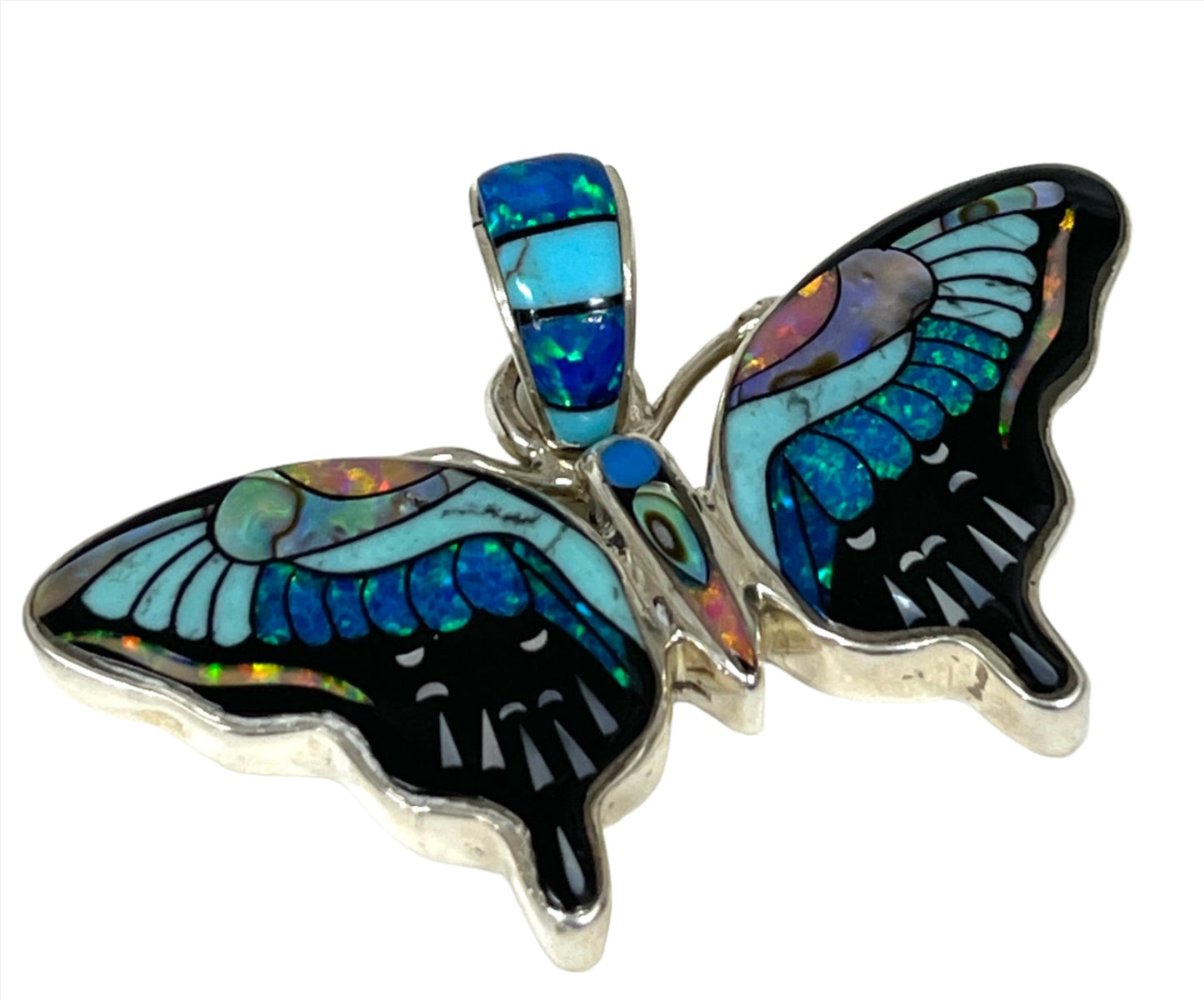 Inlaid Gemstone Butterfly Pendants by David Freeland