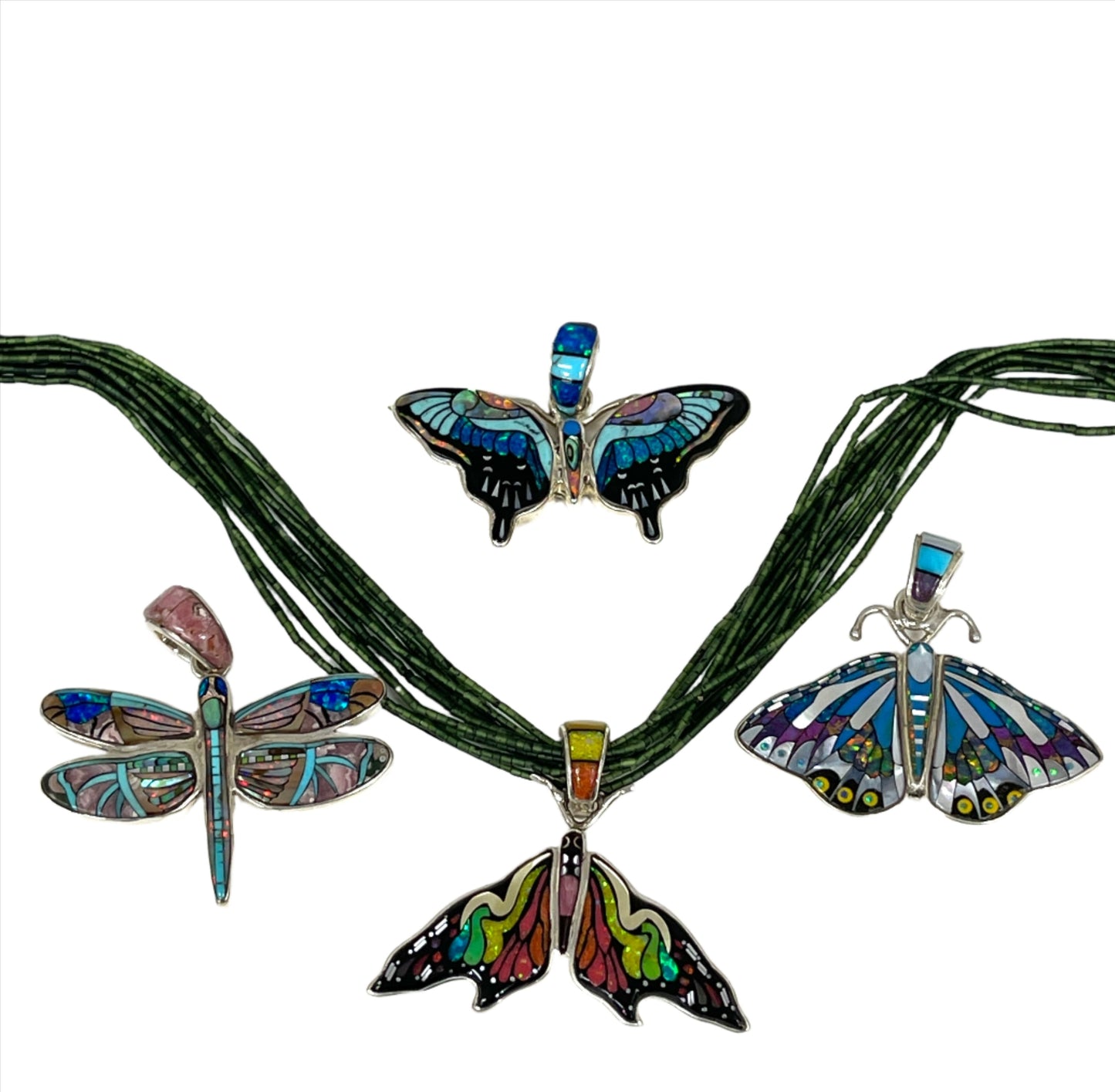 Inlaid Gemstone Butterfly Pendants by David Freeland