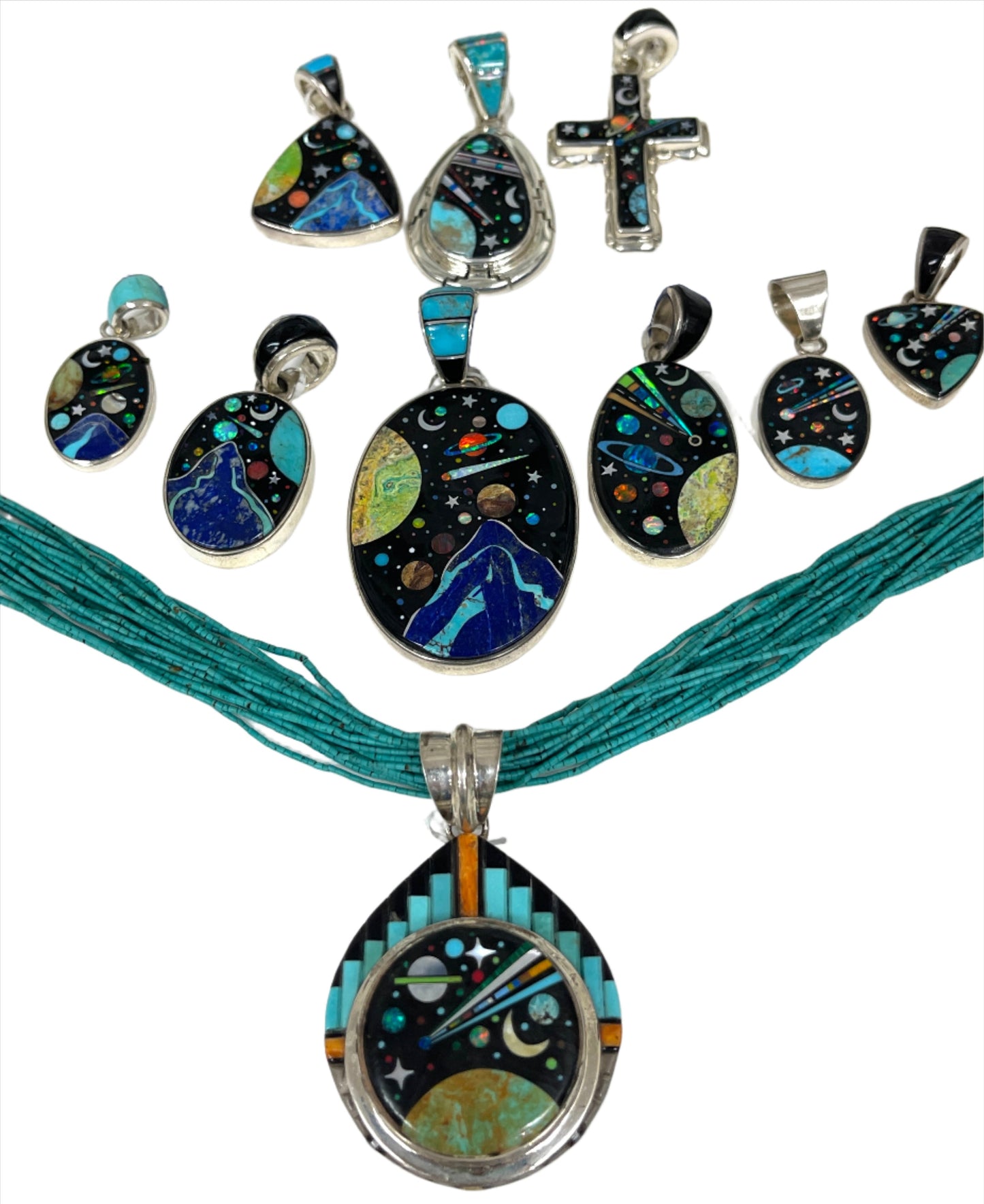 Inlaid Gemstone Galaxy Pendants by David Freeland