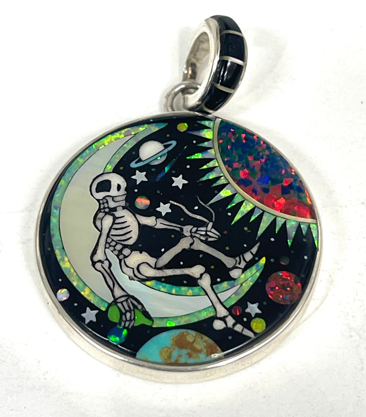 Inlaid Gemstone Grateful Dead Pendants by David Freeland