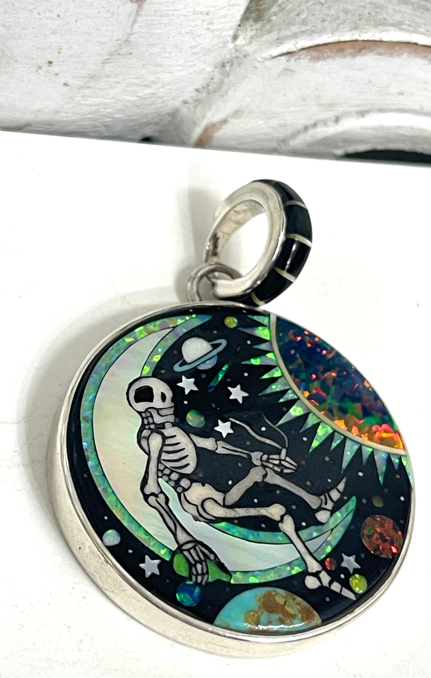 Inlaid Gemstone Grateful Dead Pendants by David Freeland