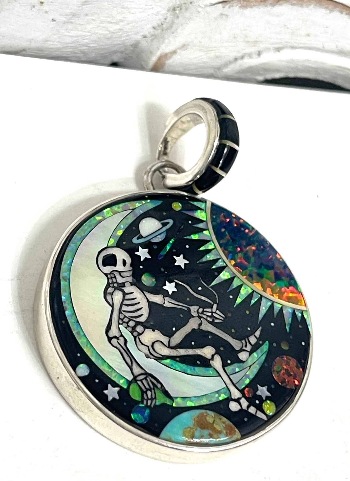 Inlaid Gemstone Grateful Dead Pendants by David Freeland
